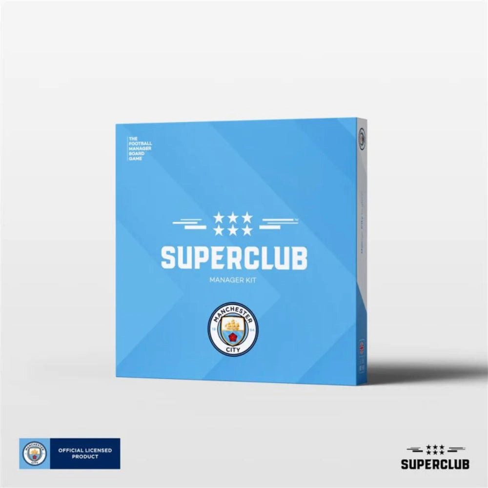Superclub Spiel Manchester City Manager Kit Englisch Fußball Brettspiel Erweiterung, Fußballmanager-Brettspiel-Erweiterung, offizielles Fan-Set mit Managerordner Notizbuch Clubblock Spielfiguren