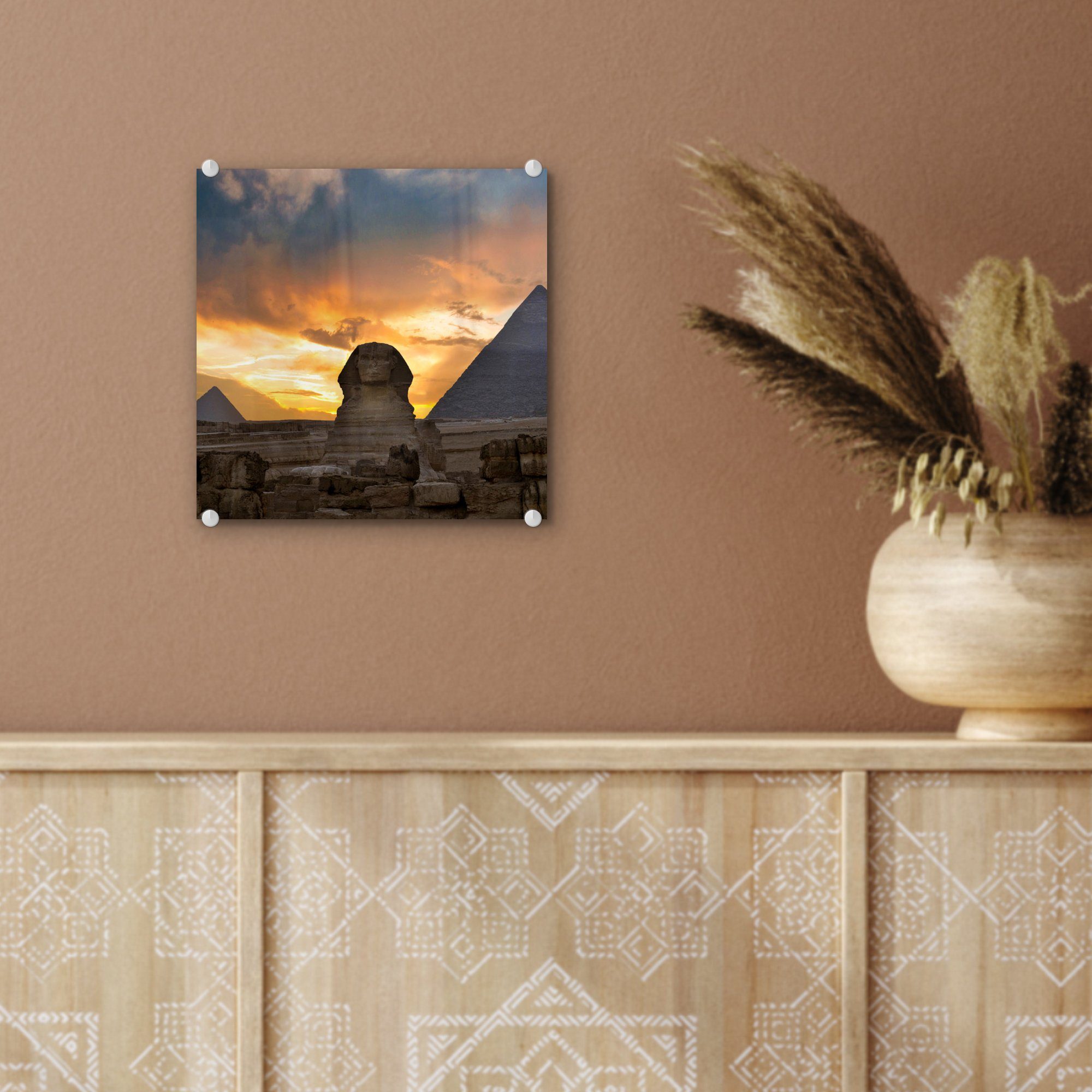 Glasbilder Glas - Glas - bei - Sonnenuntergang, Foto Wandbild auf Wanddekoration Bilder MuchoWow auf St), (1 Sphinx Acrylglasbild