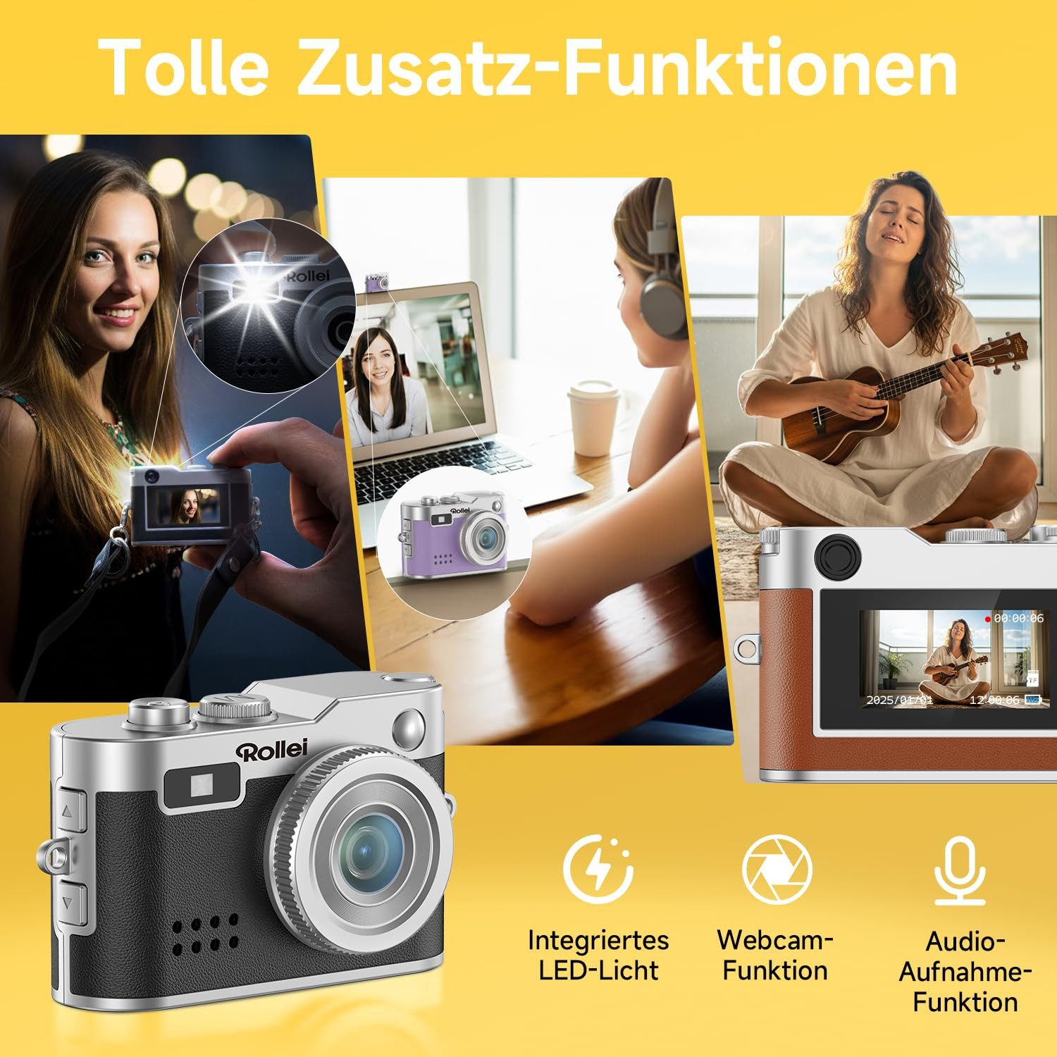Rollei Mini Digitalkamera Schwarz Kompaktkamera (Kompakte Schwarz Digital-Kamera für unterwegs)