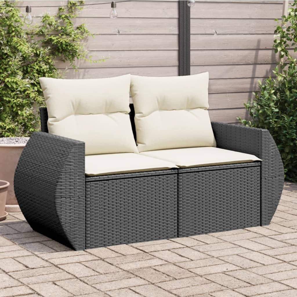 vidaXL Loungesofa Gartensofa mit Kissen 2-Sitzer Schwarz Poly Rattan, 1 Teile