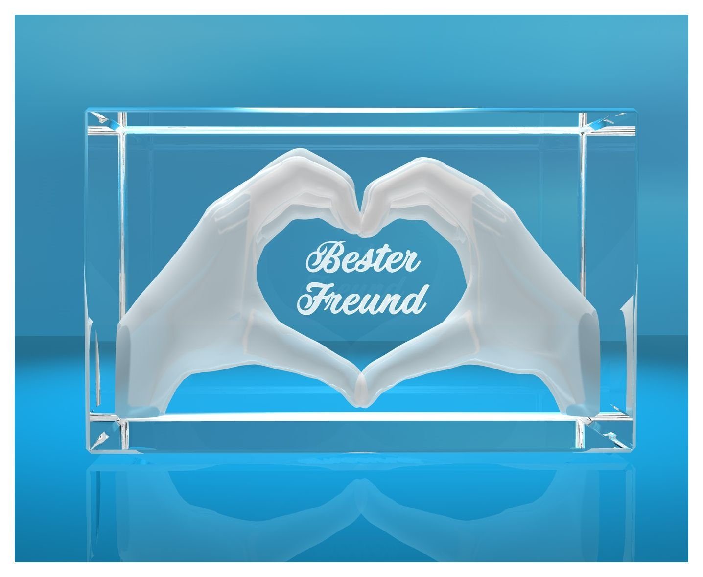 VIP-LASER Dekofigur 3D Glasquader I Herz aus Händen mit Gravur I Text: Bester Freund, Hochwertige Geschenkbox, Made in Germany, Familienbetrieb