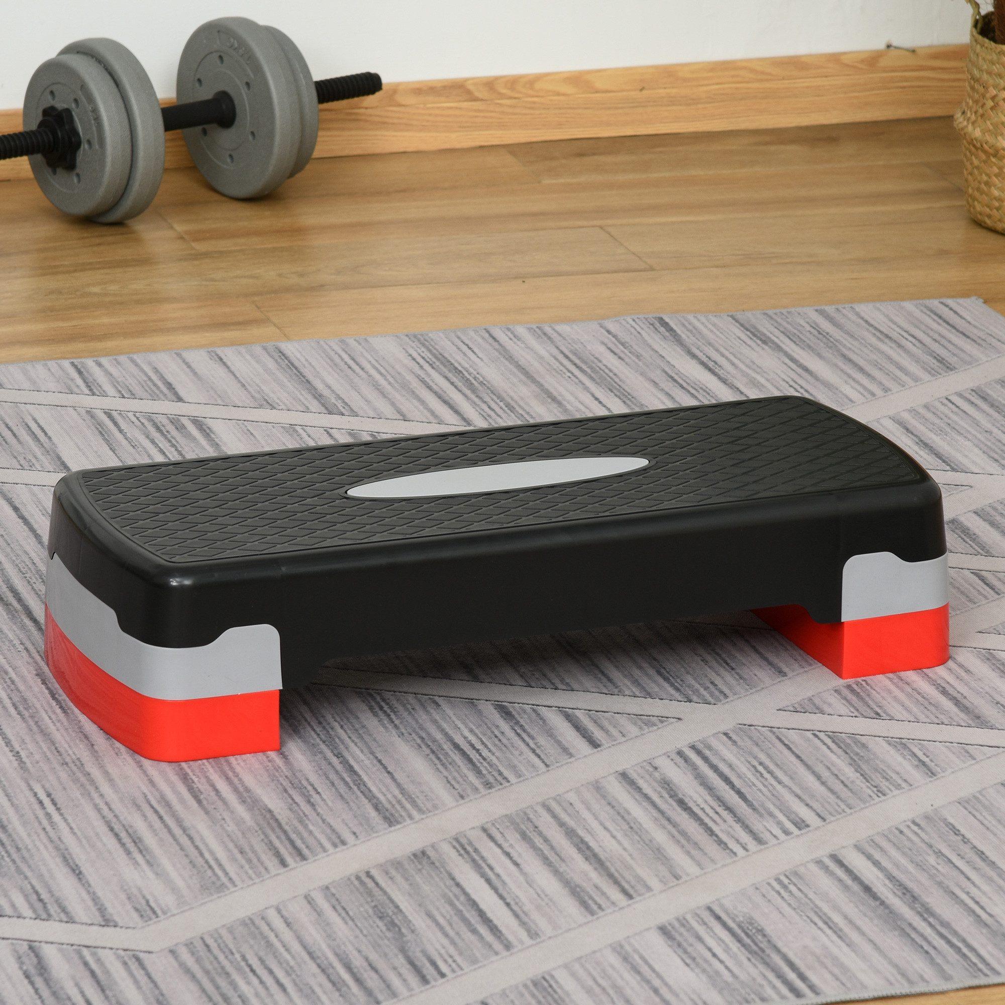 HOMCOM Stepper Steppbrett Aerobic Stepper 2-Stufig Höhenverstellbar, Rutschfest (Fitness Heimtrainer, 1-tlg., Stepper), für Zuhause Heim Büro, Schwarz+Grau+Rot