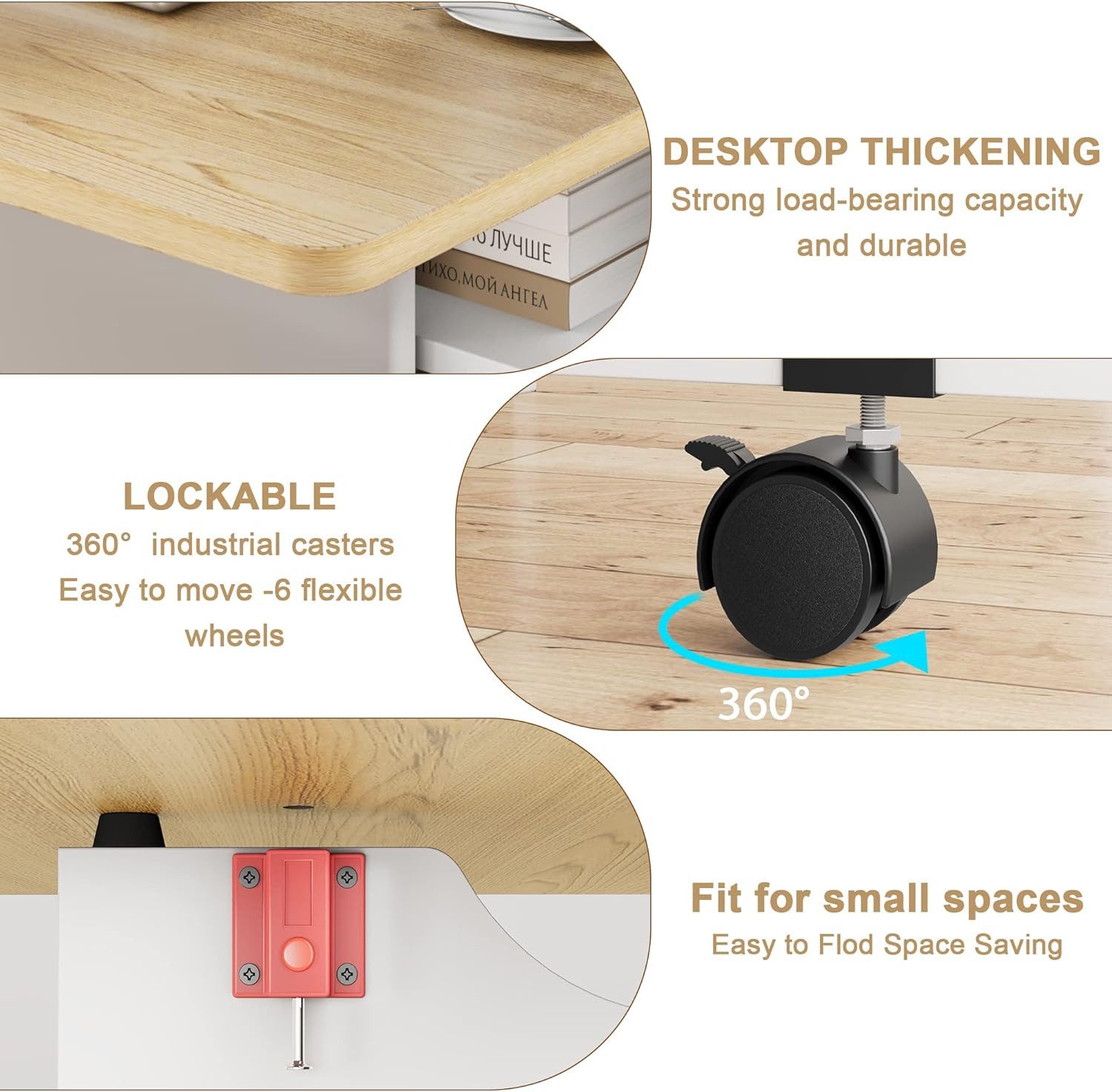 GarveeMore Esstisch Klappbarer mit 2 Ablagefächern,ausziehbarer,für kleine Räume, vielseitiger Klapptisch für Küche und Büro,Schreibtisch,Esszimmermöbel