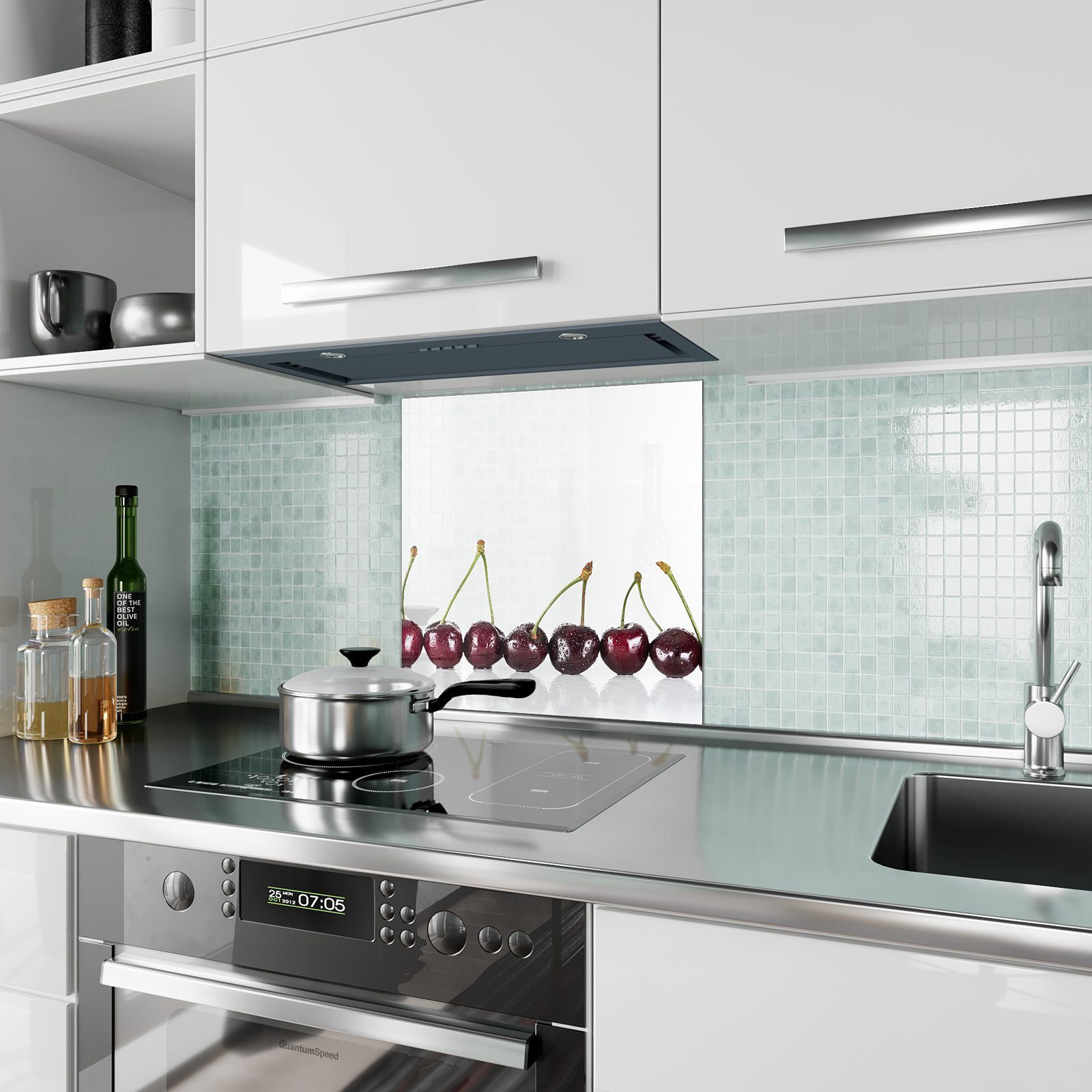 Lineare Glas mit Motiv Primedeco Küchenrückwand Küchenrückwand Spritzschutz Kirschen