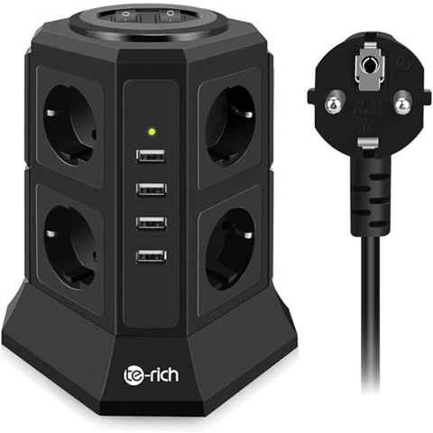 te-rich Otto PowerHub: 8-fach Steckdose, 4 USB, 2500W, Schutz. Einbau-Tischsteckdose 8-fach (USB-Anschlüsse, Ein- / Ausschalter, 12 Geräte anschließbar, 2 Meter Kabel, 8 Steckdosen), Individuelle Schaltbarkeit für gezielte Energiekontrolle.