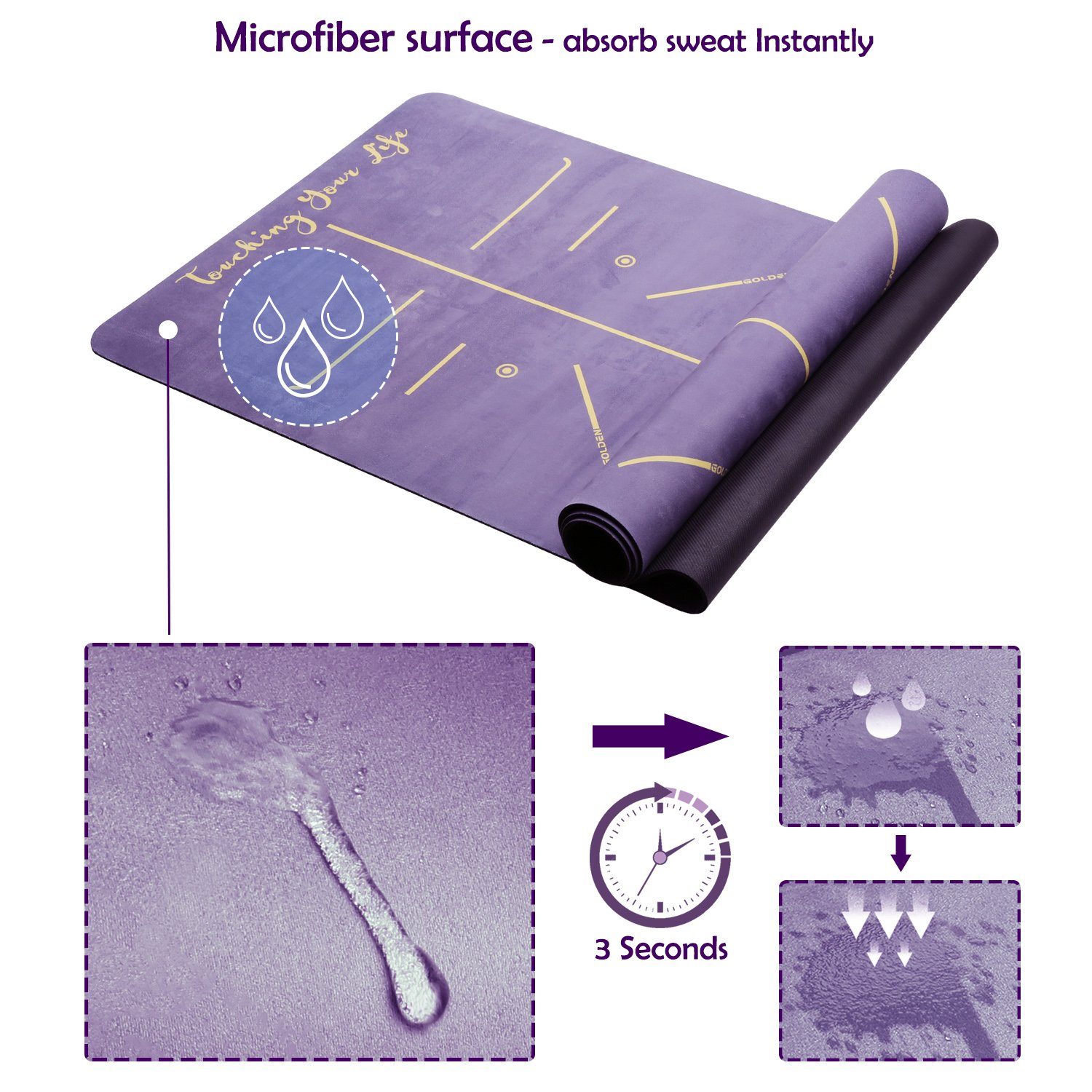 GOLDEN Yogamatte Yogamatte rutschfest aus Kautschuk XL groß 4mm Dicke 183cm Länge Align, Sprühen Sie wenig Wasser, perfekte Griffe bekommen