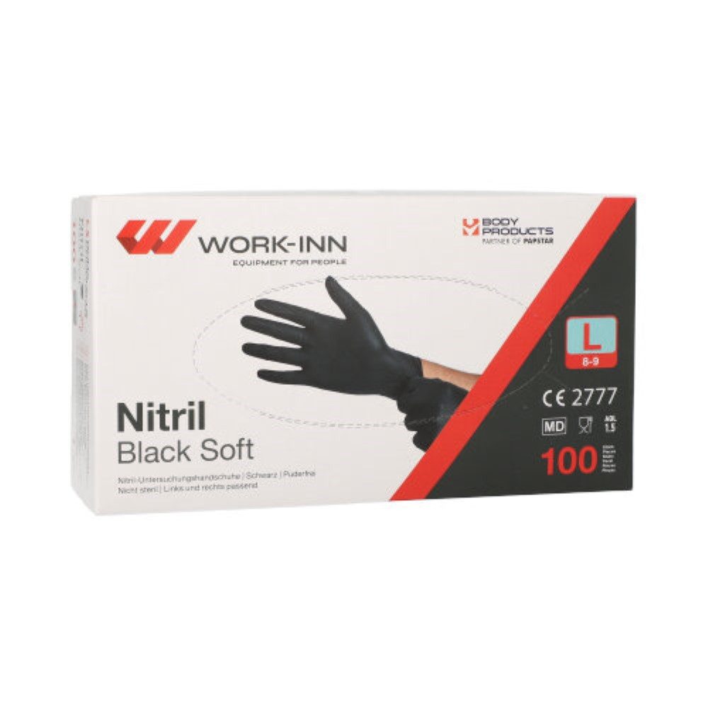 Nitril-Handschuhe 100 "WORK-INN/PS" Handschuhe, Nitril puderfrei schwarz Größe L