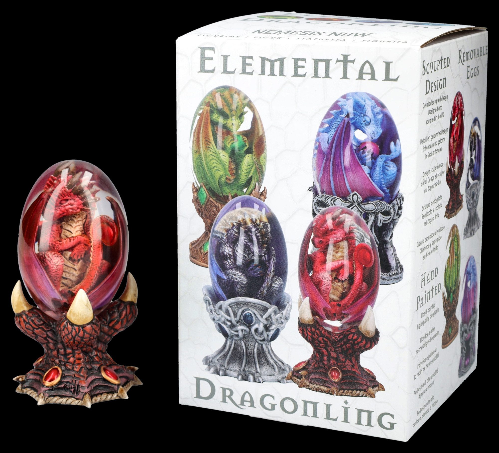 Figuren Shop GmbH Fantasy-Figur Feuerdrachen Ei Figur – Fantasy Deko Statue mit Drachenklaue 12 cm