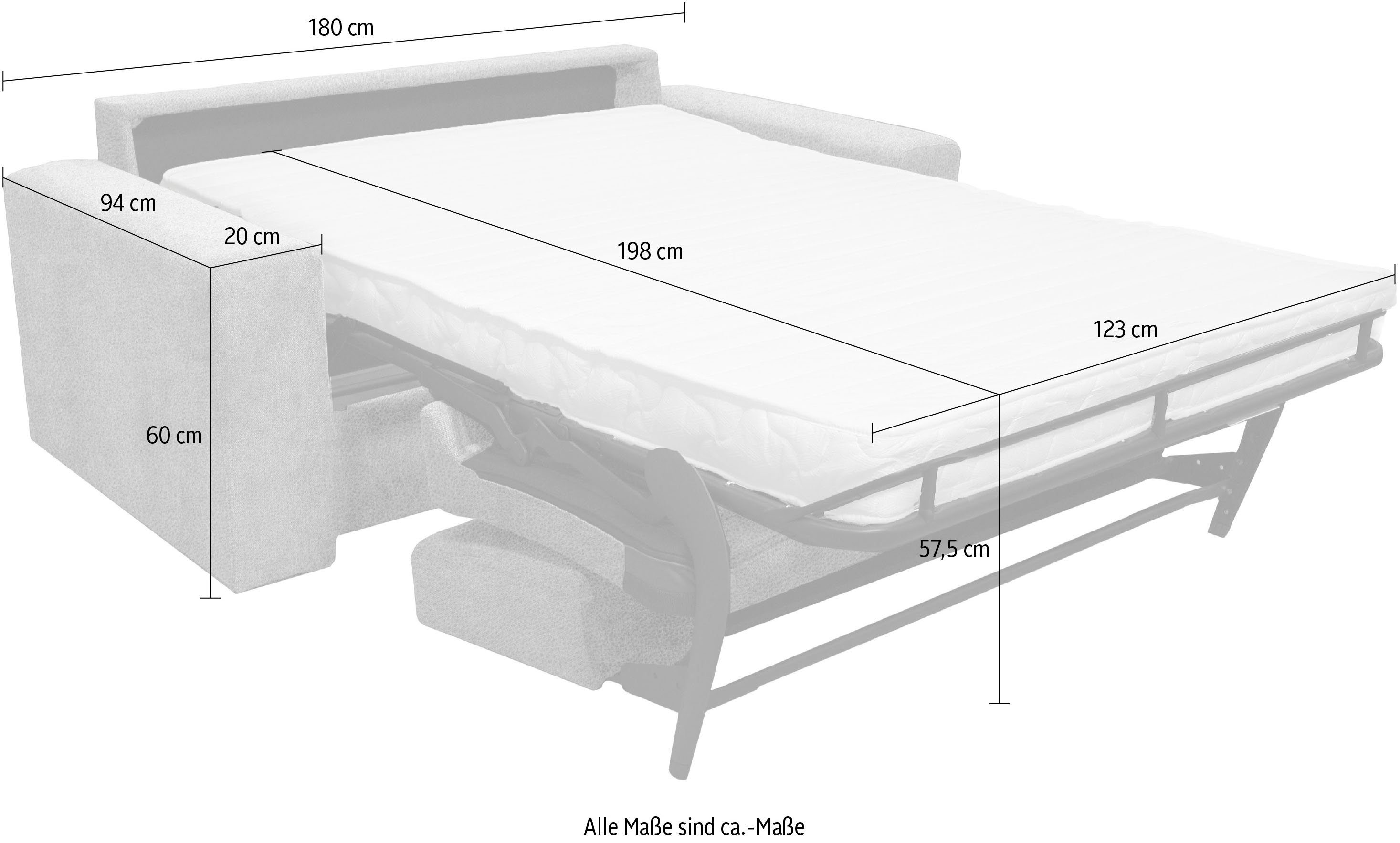 Liegemaße affaire 123x198 Home mit 2-Sitzer ca Unterfederung, Dauerschlaffunktion, cm Roma,