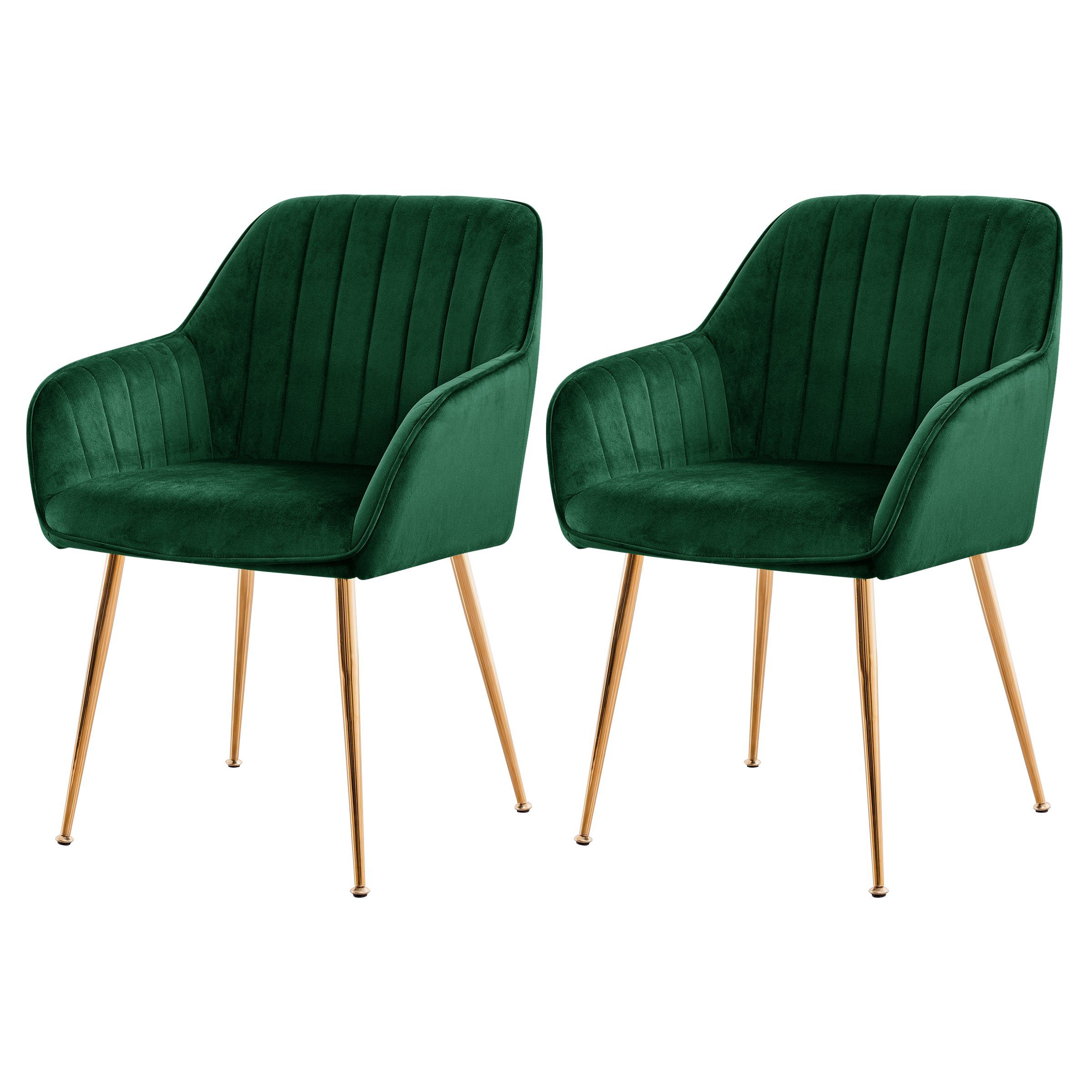 SUBRTEX Esszimmerstuhl Sessel mit Rückenlehne, 2er Set, Schwammpolster, Ständer aus Metall Grün | Stühle