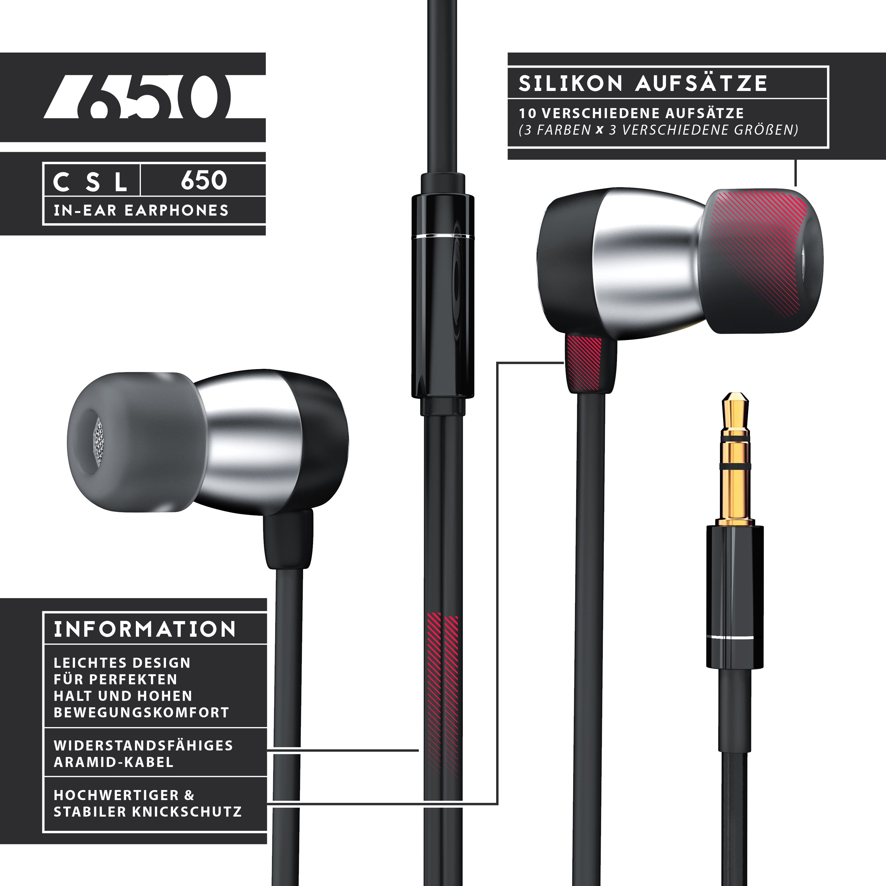 CSL In-Ear-Kopfhörer (InEar Ohrhöher, 10mm Aramid-Kabel mit Schallwandler, Knickschutz)