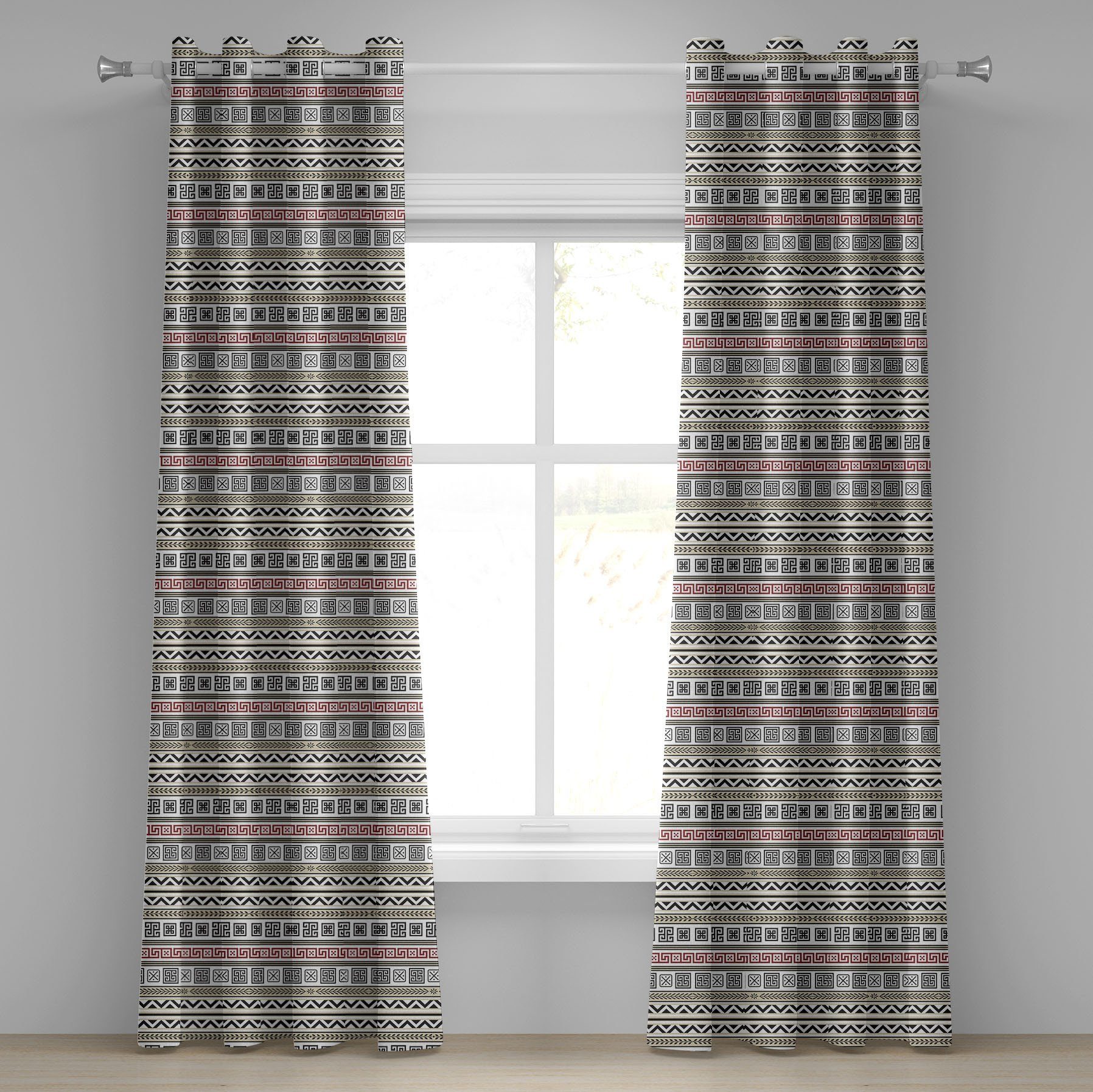 Gardine Dekorative 2-Panel-Fenstervorhänge für Schlafzimmer Wohnzimmer, Abakuhaus, Ethnisch Geometrisches Muster