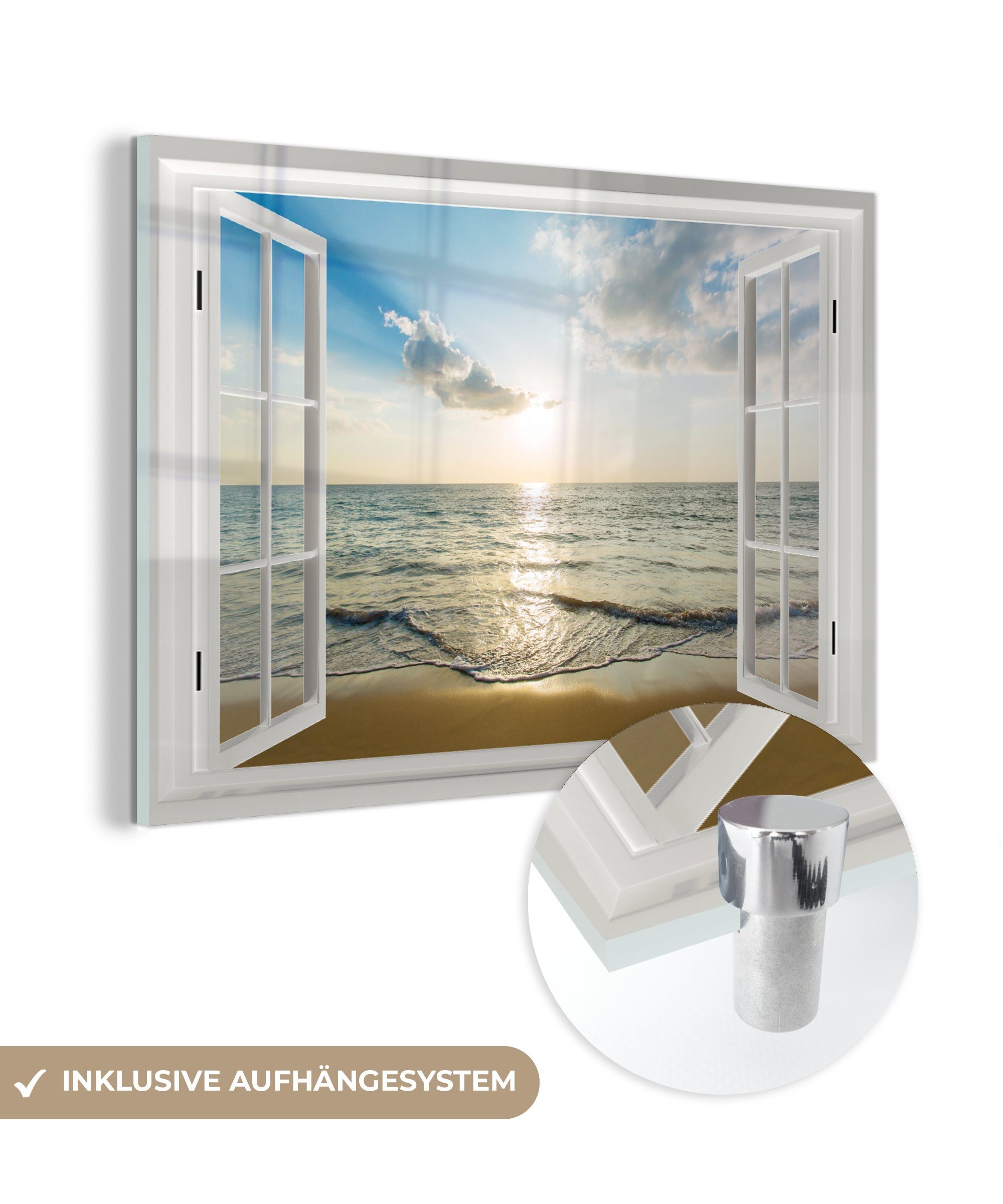 MuchoWow Acrylglasbild Aussicht - Sonne - Meer, (1 St), Glasbilder - Bilder auf Glas Wandbild - Foto auf Glas - Wanddekoration