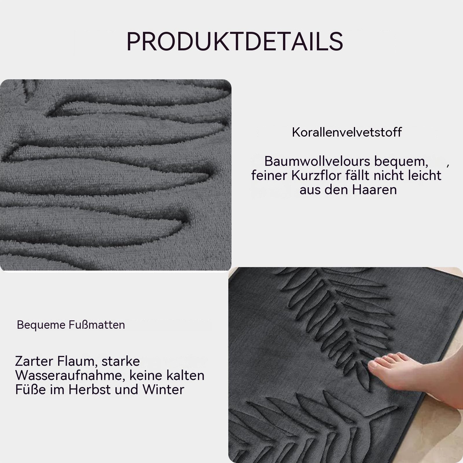 Diwzbyn Badematte Badematte aus Memory-Schaum, rutschfest, saugstark,Blättermotiv, Höhe 40 mm – Bild 5 von 5
