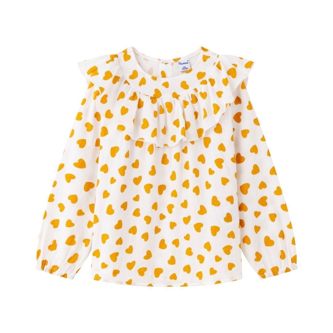 suebidou Klassische Bluse Bluse mit Herzmuster und Rüschen Oberteil für Mädchen Shirt langarm | Blusen