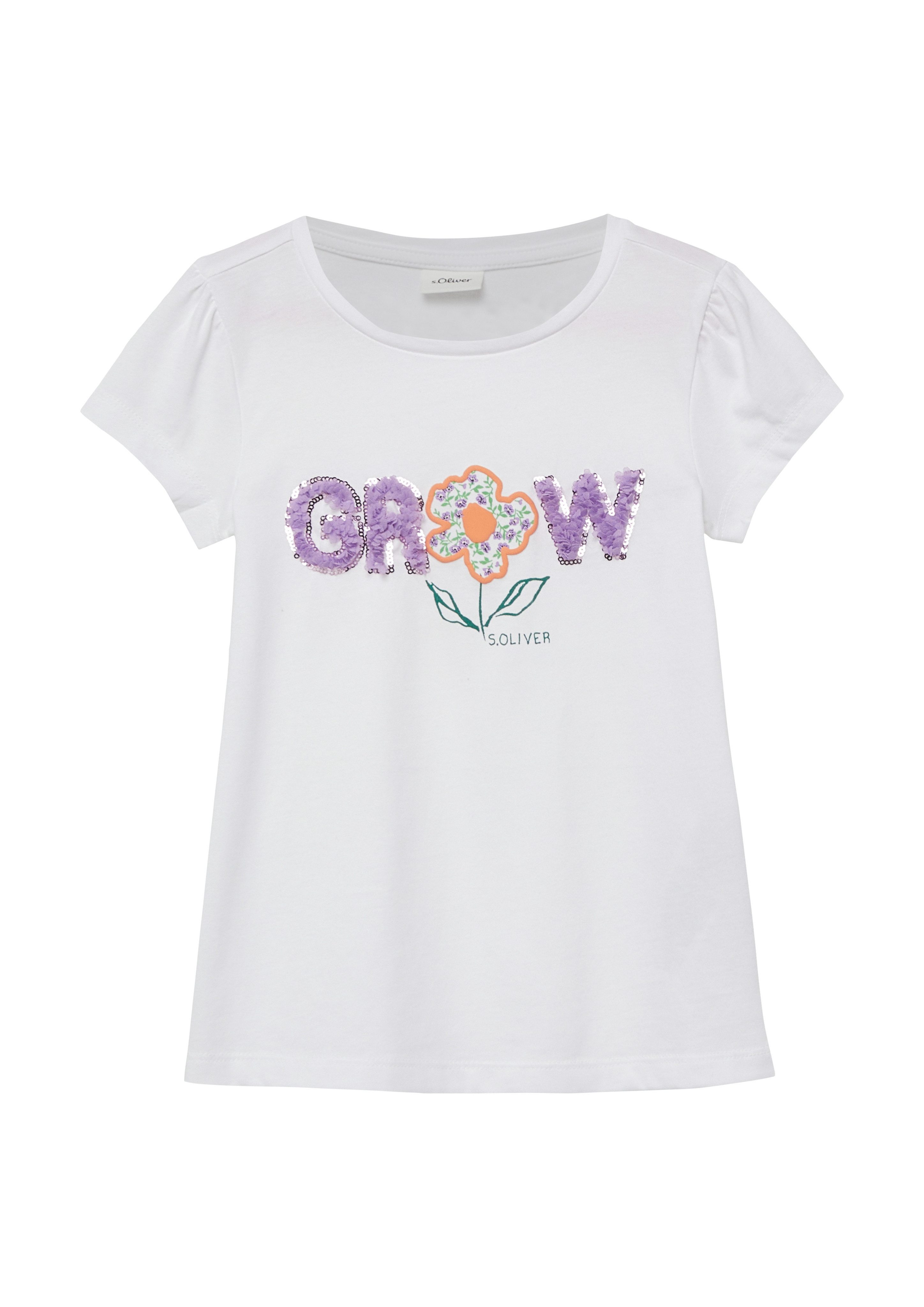 s.Oliver Junior Kurzarmshirt mit Pailletten-Print und Stickerei, für Girls