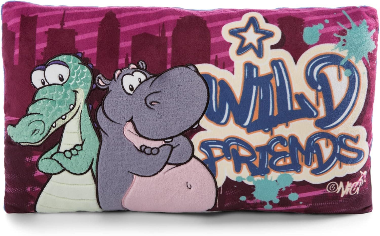 Nici Kopfkissen 47981 - Krokodil und Nilpferd, 43 x 25 cm