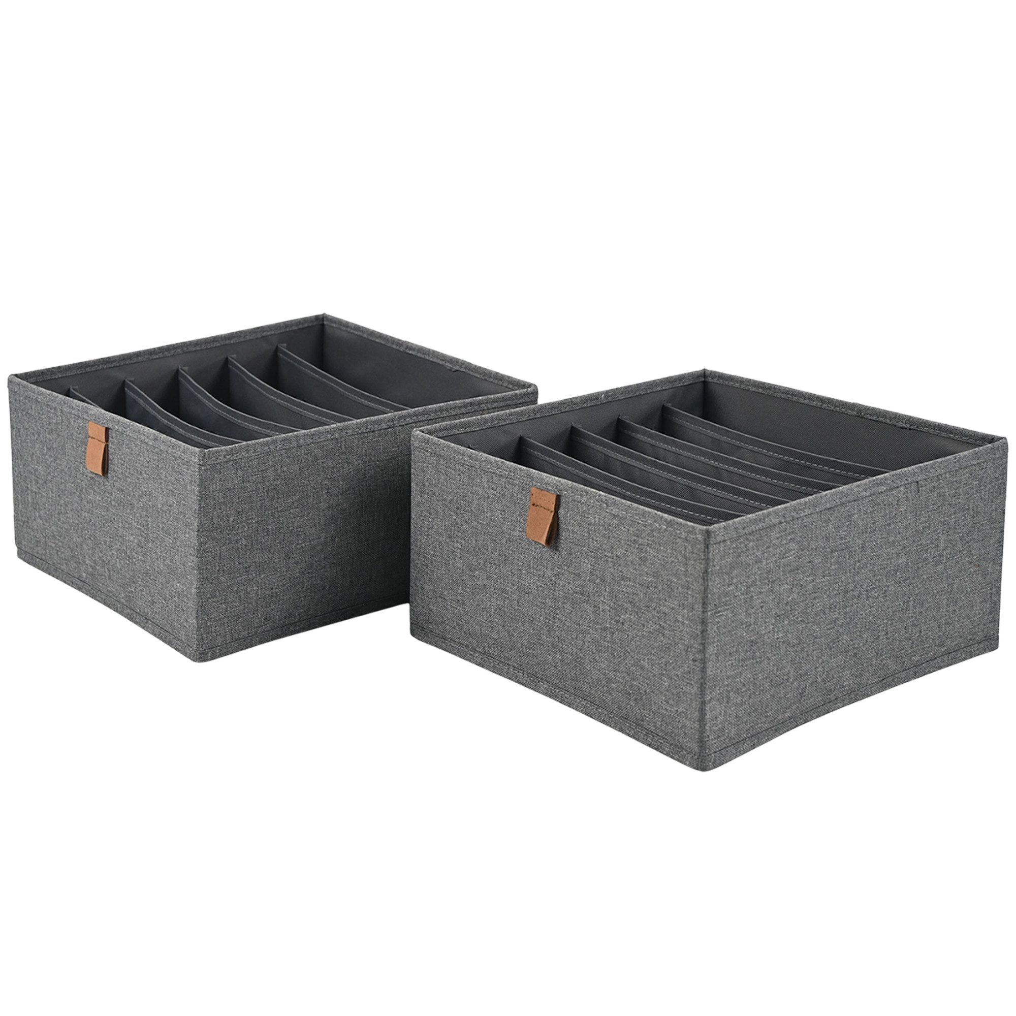 hausleben Organizer Box 2er Set – 6 Fächer je Box, Faltbare Aufbewahrungsbox aus Stoff 30x30x15cm