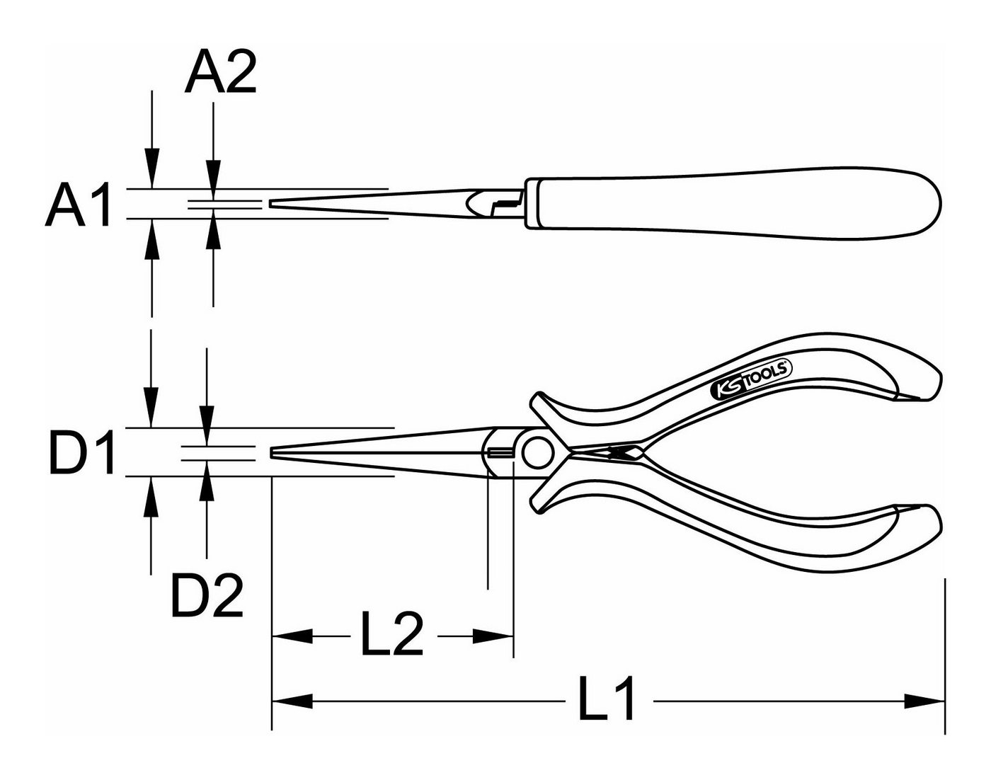 Thumbnail - KS Tools Spitzzange, ESD, gerade, ohne Hieb, 130 mm