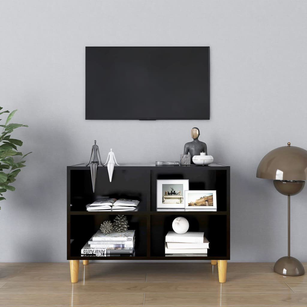 furnicato TV-Schrank mit Massivholz-Beinen Schwarz 69,5x30x50 cm