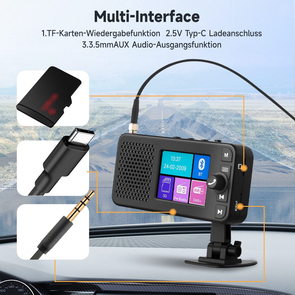 Hikity DAB+ Auto Radio Adapter mit 2,4" Display, BT & FM-Sender Autoradio (Digitalradio (DAB)