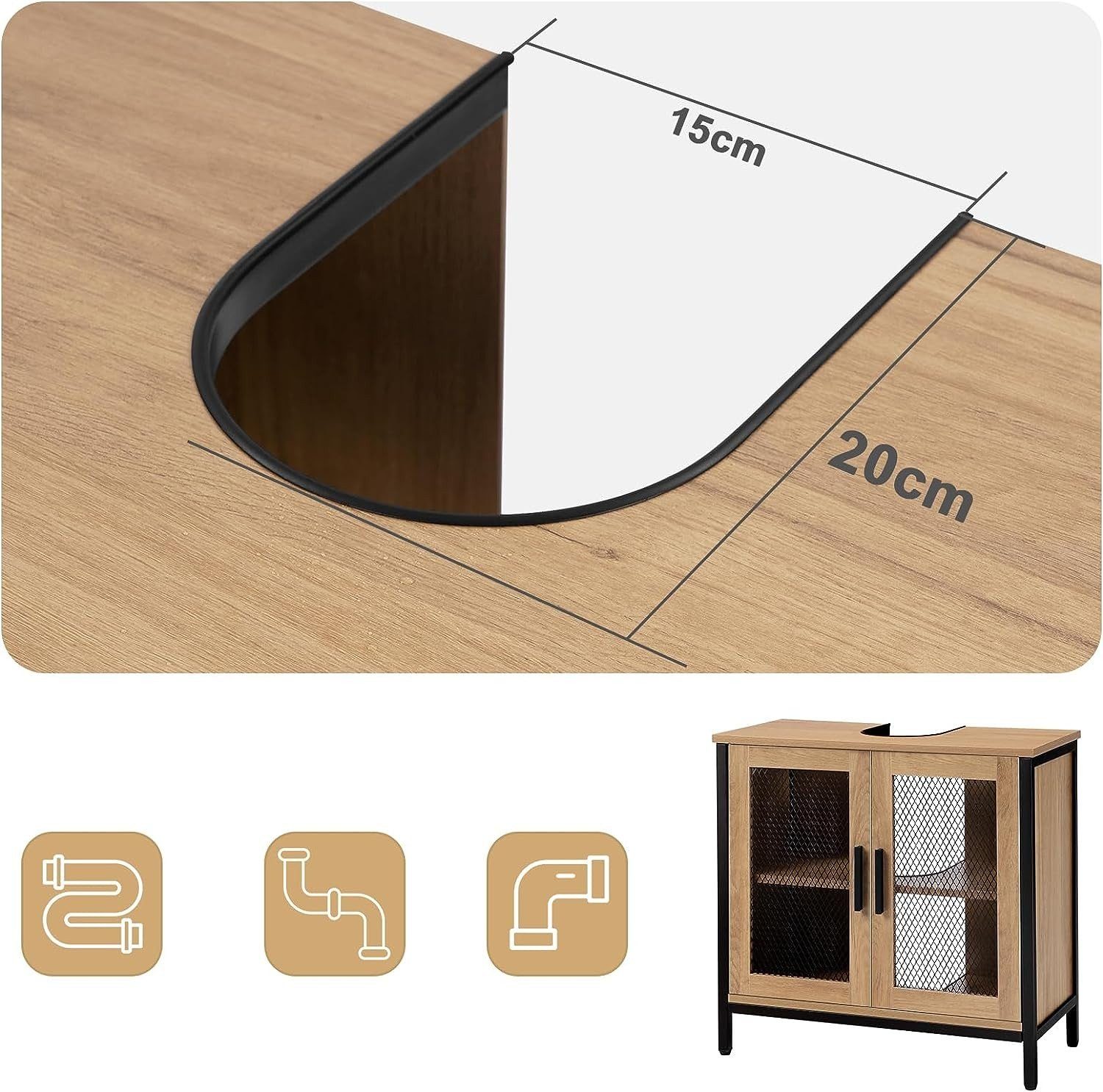 EUGAD Waschbeckenunterschrank (1-St) 2 Fächer, Metallgittertüre, aus Holzwerkstoff, 60x60x30 cm