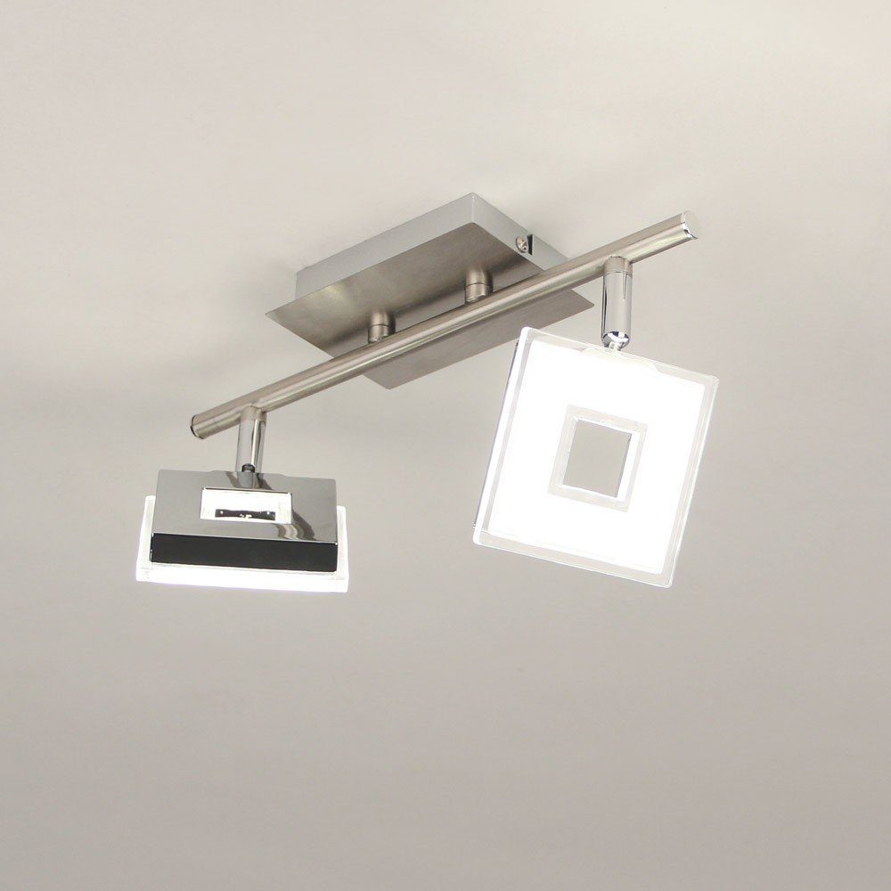 Licht-Trend LED Deckenstrahler Sempre Alu-Gebürstet, LED 2er-Deckenstrahler Chrom, Warmweiß Spots Cube schwenkbar