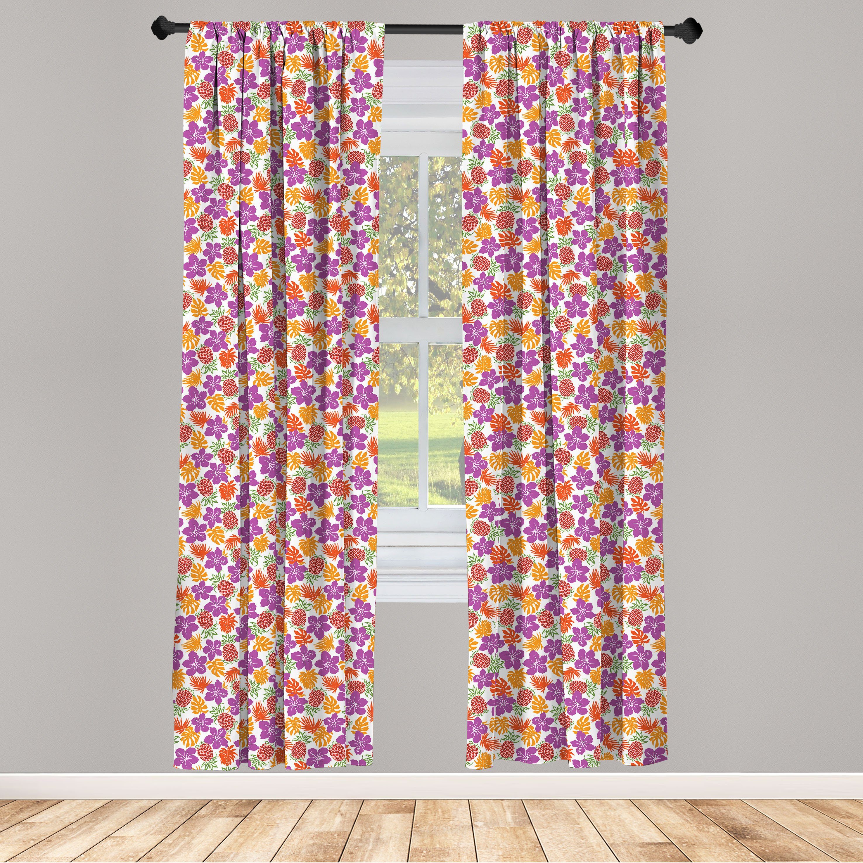 Gardine Vorhang für Wohnzimmer Schlafzimmer Dekor, Abakuhaus, Microfaser, Blumen Tropical Hawaii Hibiscus | Fertiggardinen