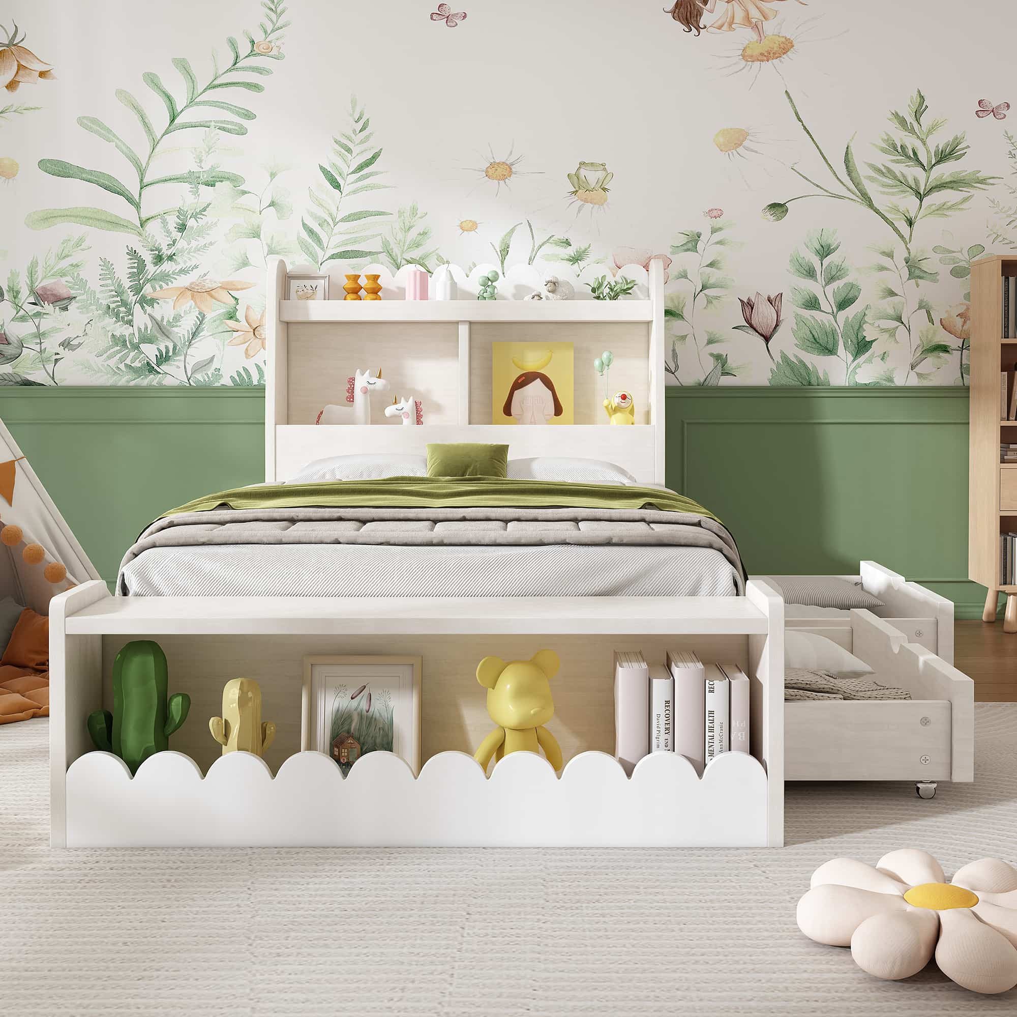 Yemaster Holzbett Kinderbett 90x200 cm Weiß, günstig online kaufen