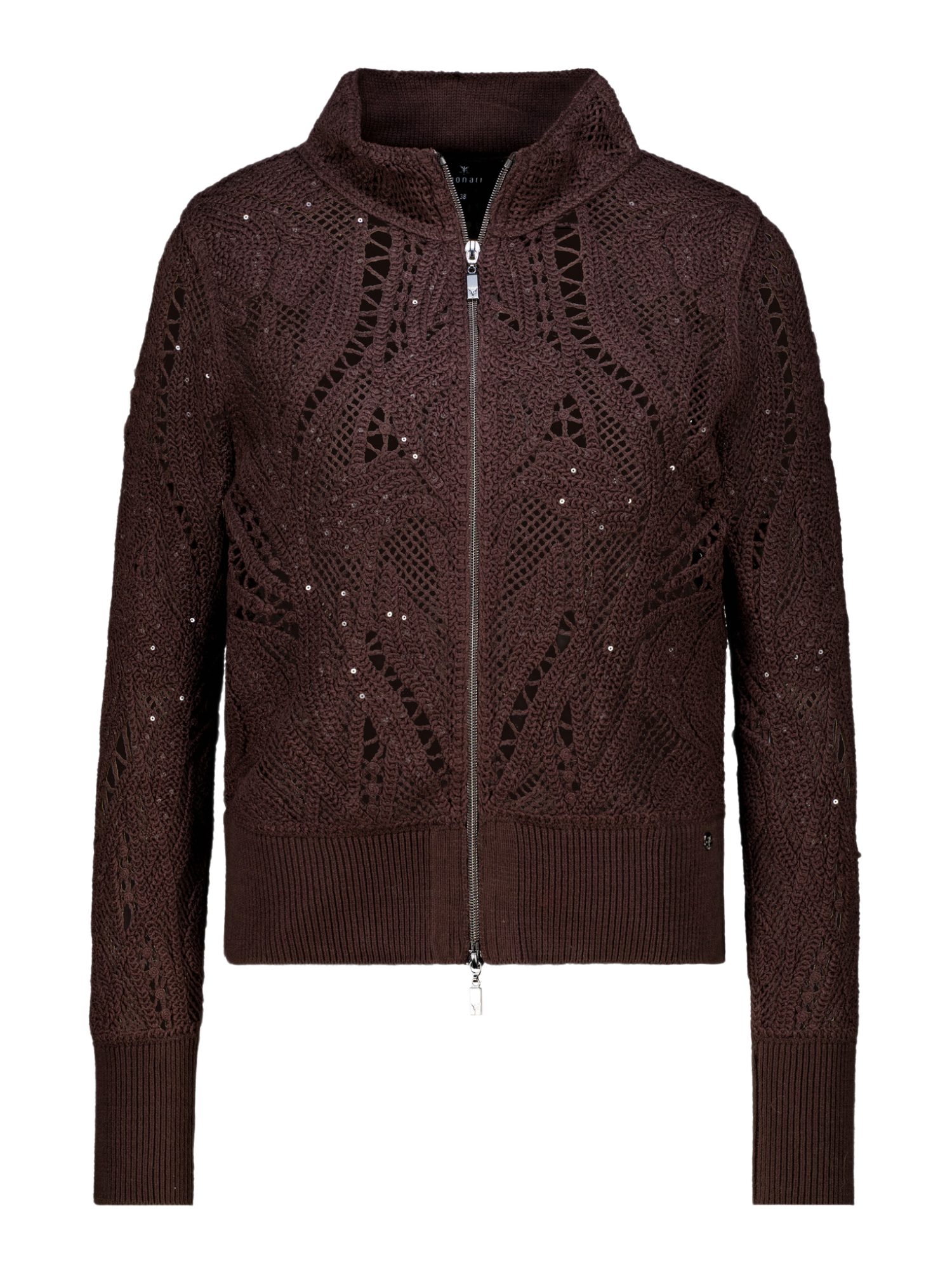 Monari Strickjacke braun,Freizeit,Viskose,Strukturiert,Stehkragen,Langarm,Regular Fit