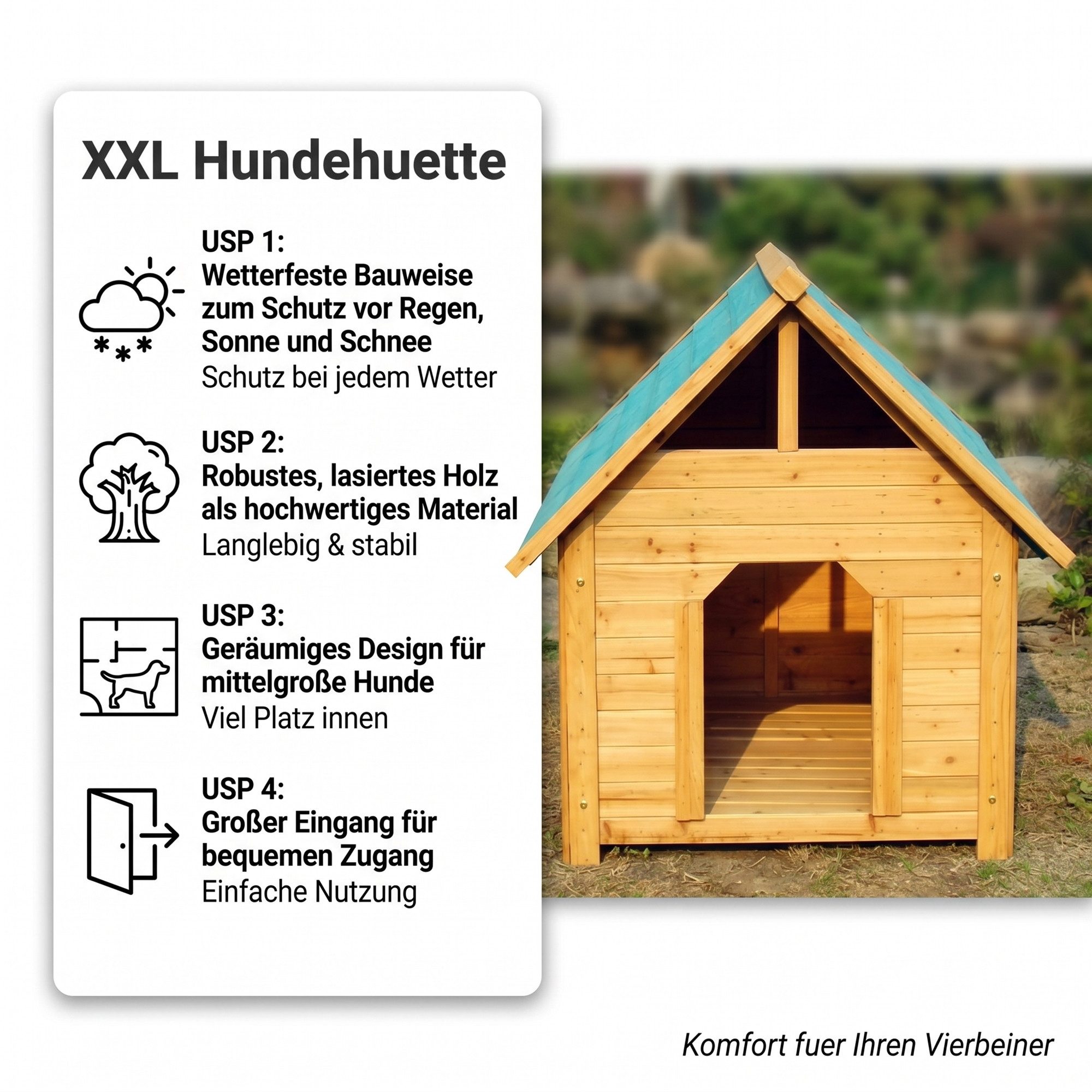 Mucola Hundehütte 95CM Hundehütte wetter Hundekäfig Haustierhütte Hundehöhle, Wetterfest