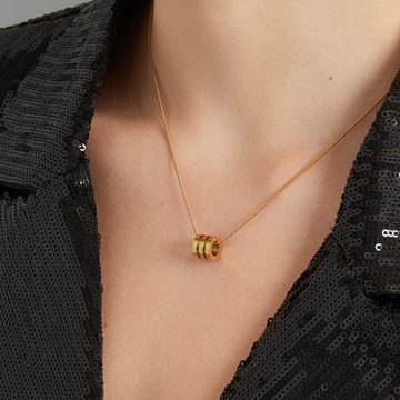 SPIEGELLUST Kette mit Anhänger, Damen-Halskette mit zylindrischem Anhänger, 14 Karat Vergoldung