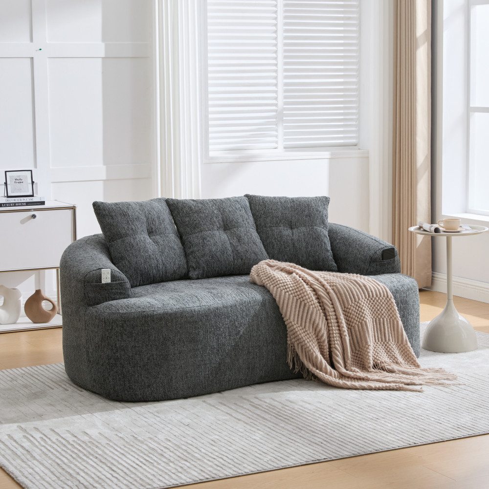BBWL Sofa Geschwungenes Zweisitzer Sofa Chenille mit tiefen Rundkissen, Cloud Design ohne Federkern, inkl. 3 Zierkissen für kleine Wohnungen