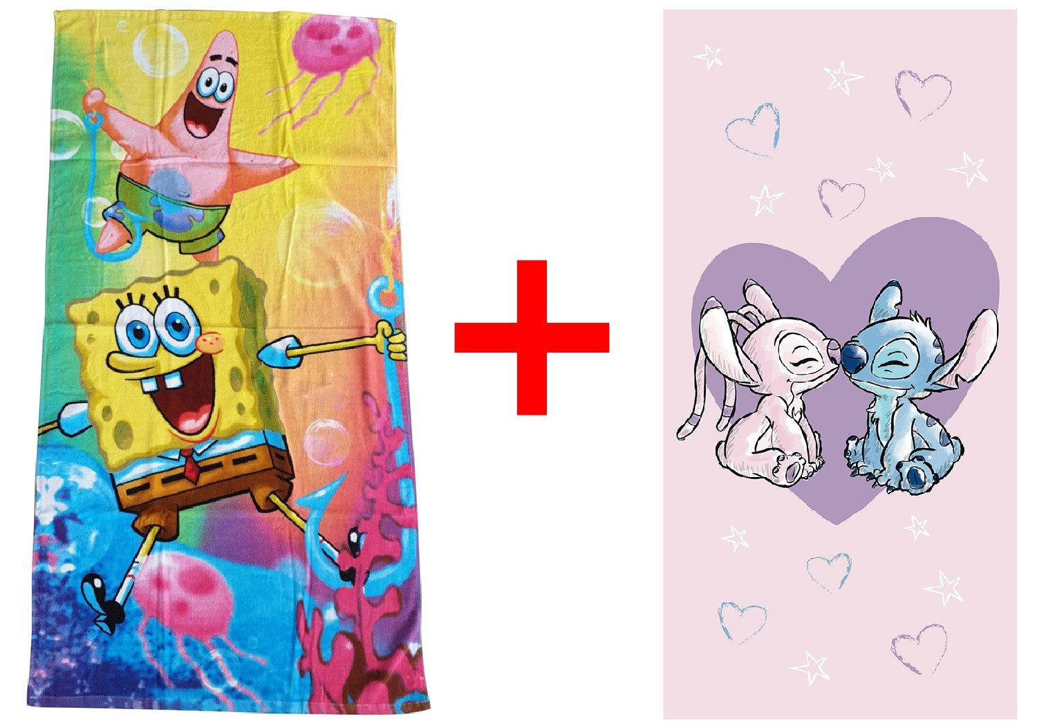 Jerry Fabrics Handtücher SpongeBob Schwammkopf + Lilo und Stitch Handtuch 70x140cm, Frottee (2-St)