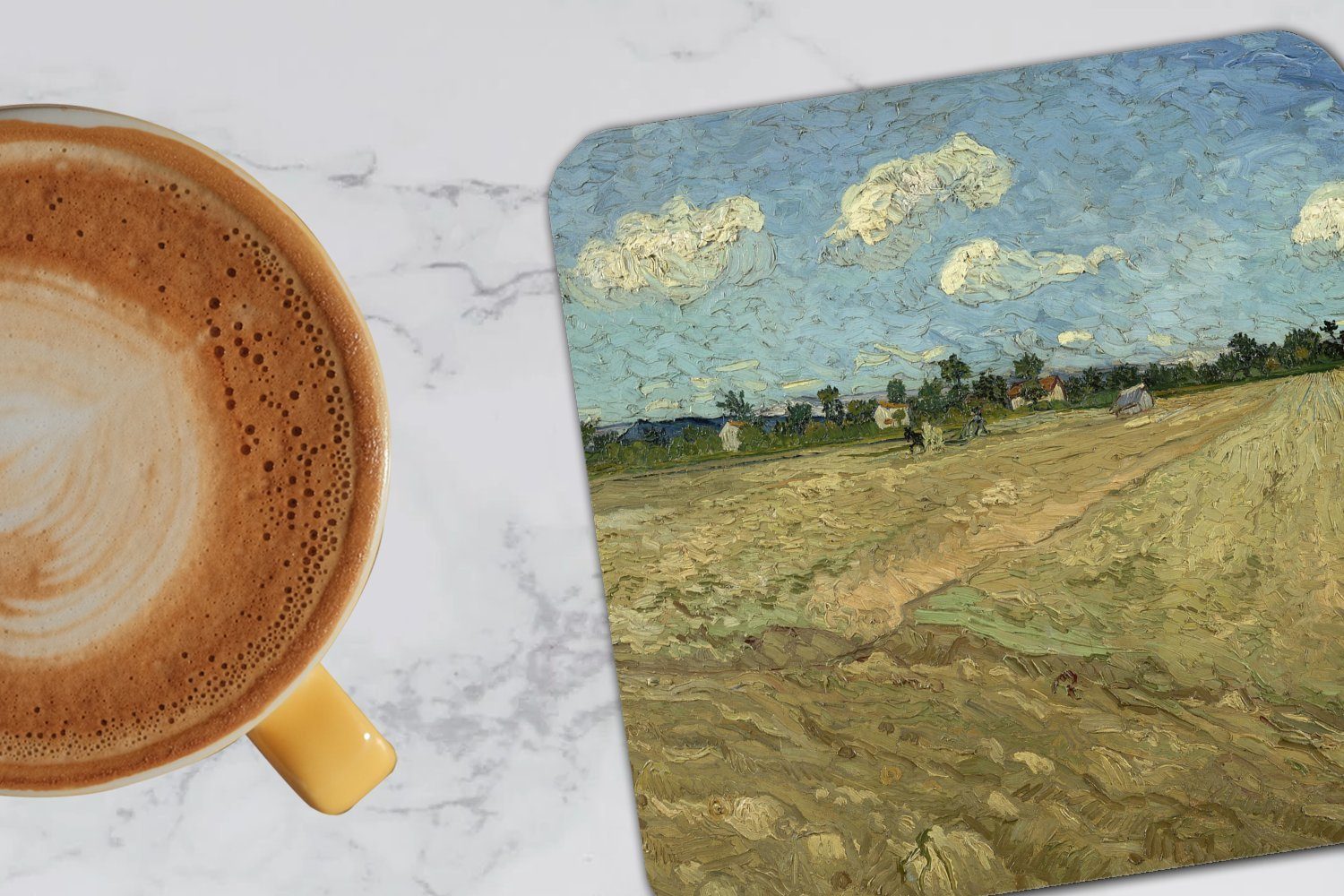 Tischuntersetzer, Tasse - Untersetzer, Glasuntersetzer MuchoWow Gläser, Gogh, Gemälde von van Felder 6-tlg., Korkuntersetzer, Gepflügte Zubehör für Vincent Glasuntersetzer,