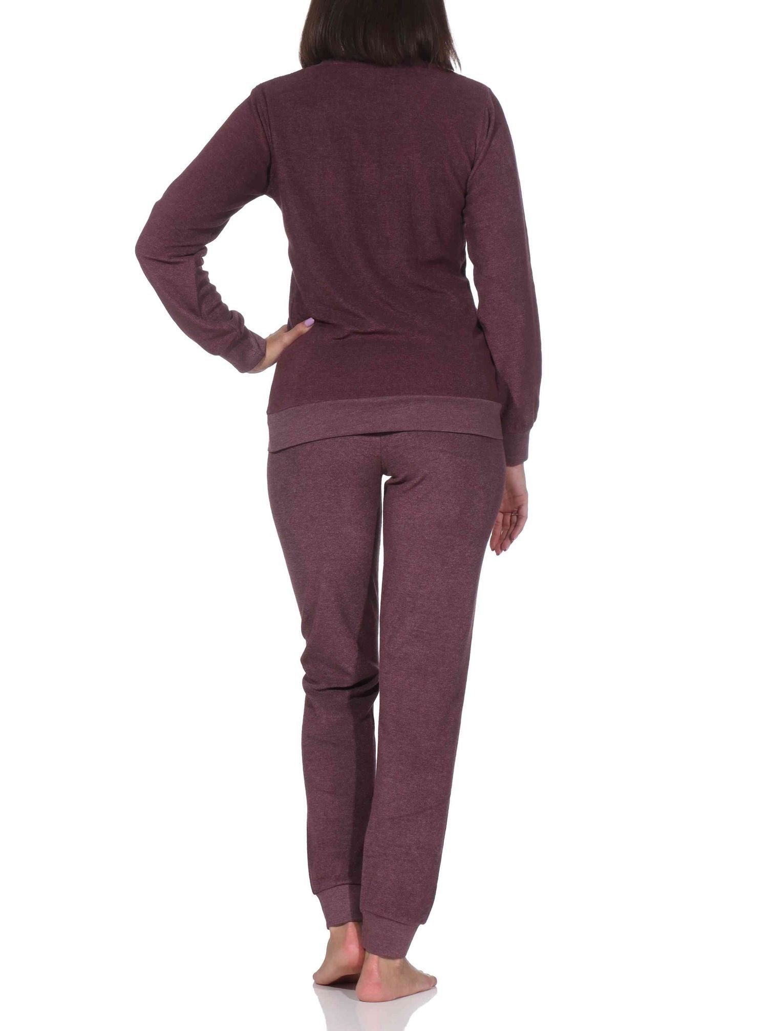 Normann Pyjama Normann Damen Frottee Schlafanzug lang mit Bündchen + Sterne Motiv