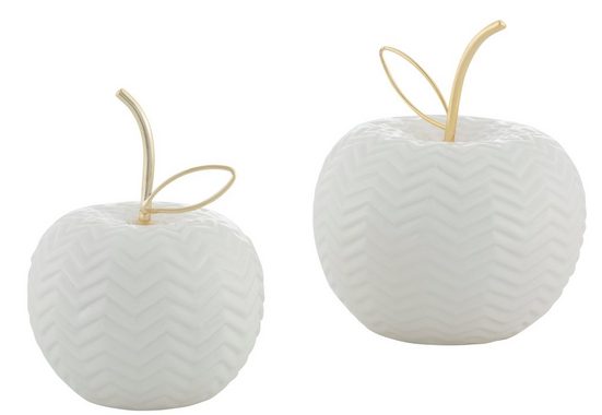 Leonique Dekokugel »Apfel mit Struktur« (Set, 2 Stück), aus Keramik, Blatt und Stiel aus Metall