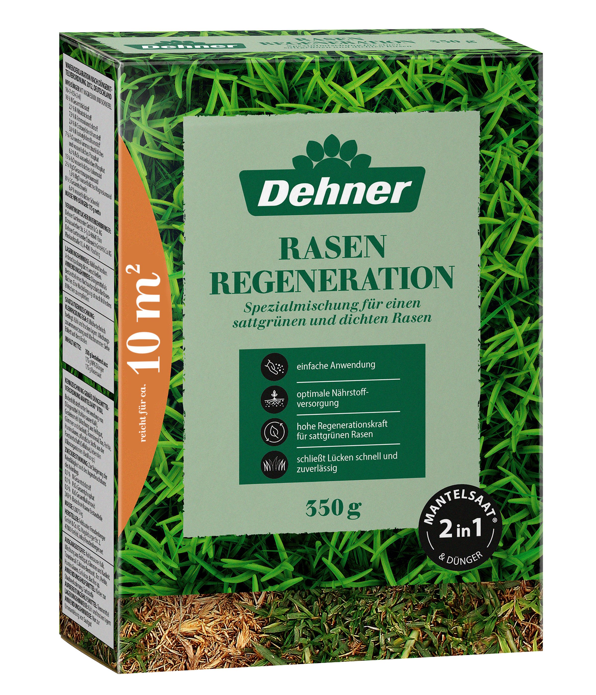 Dehner Rasensamen Rasen-Reparatur Saatgut, für strapazierfähigen Rasen, versch. Größen, 0,35 kg, Dünger, schnell keimend, pflegeleicht, FSC-zertifizierte Verpackung