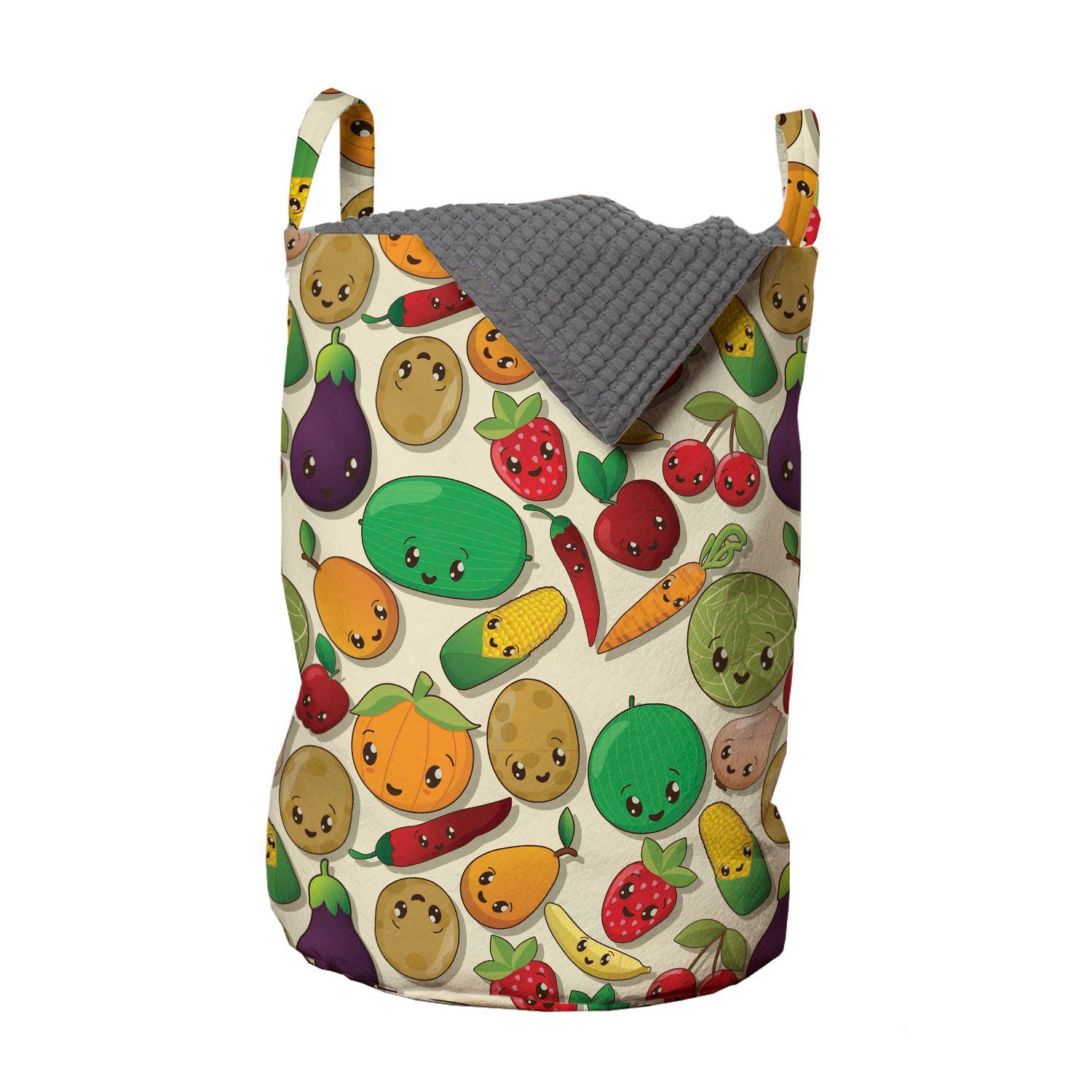 Abakuhaus Wäschesäckchen Wäschekorb mit Griffen Kordelzugverschluss für Waschsalons, Anime Gemüse, Obst, Kawaii