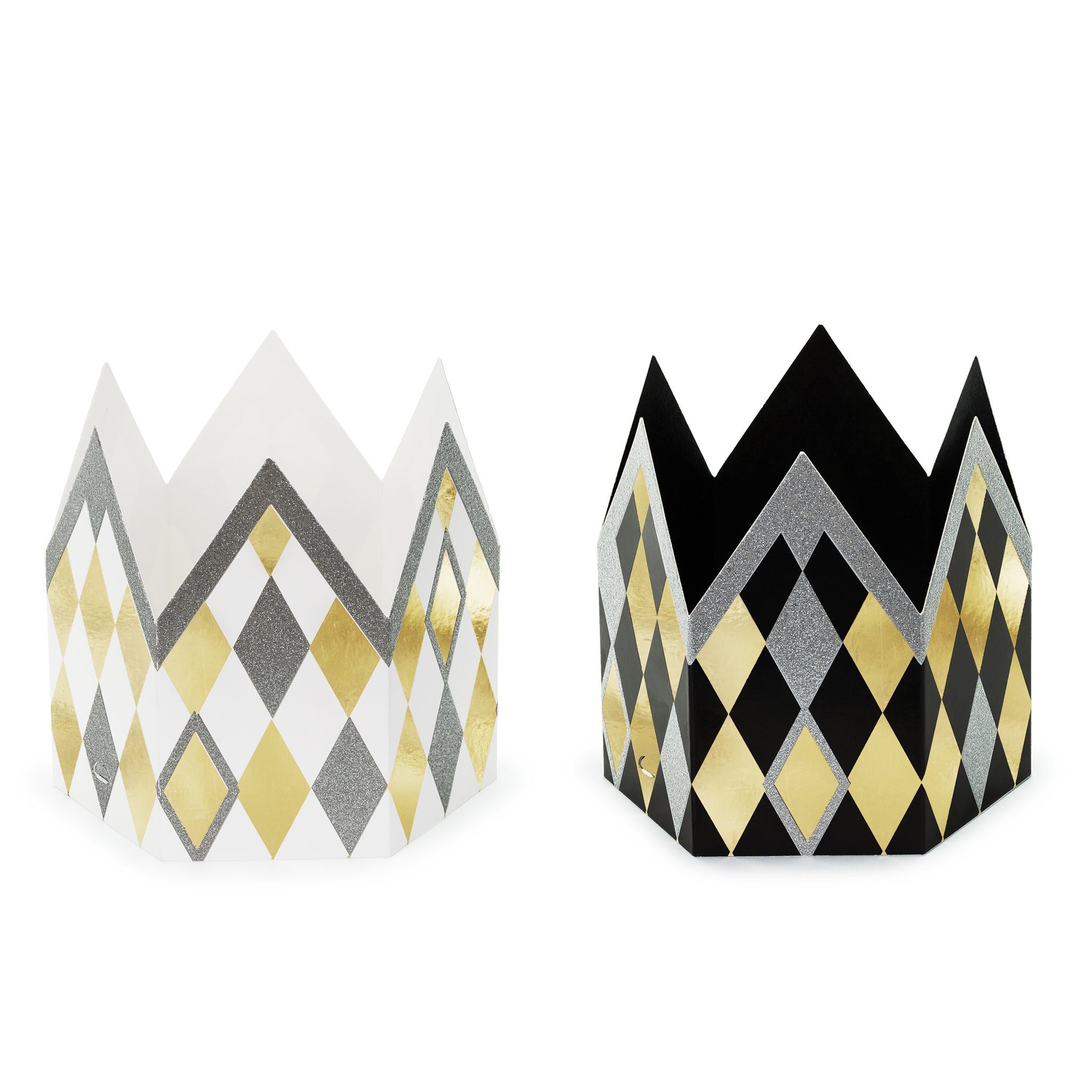partydeco Papierdekoration, Krone Papier Partyhut 11cm 2er Set Schwarz & Weiß