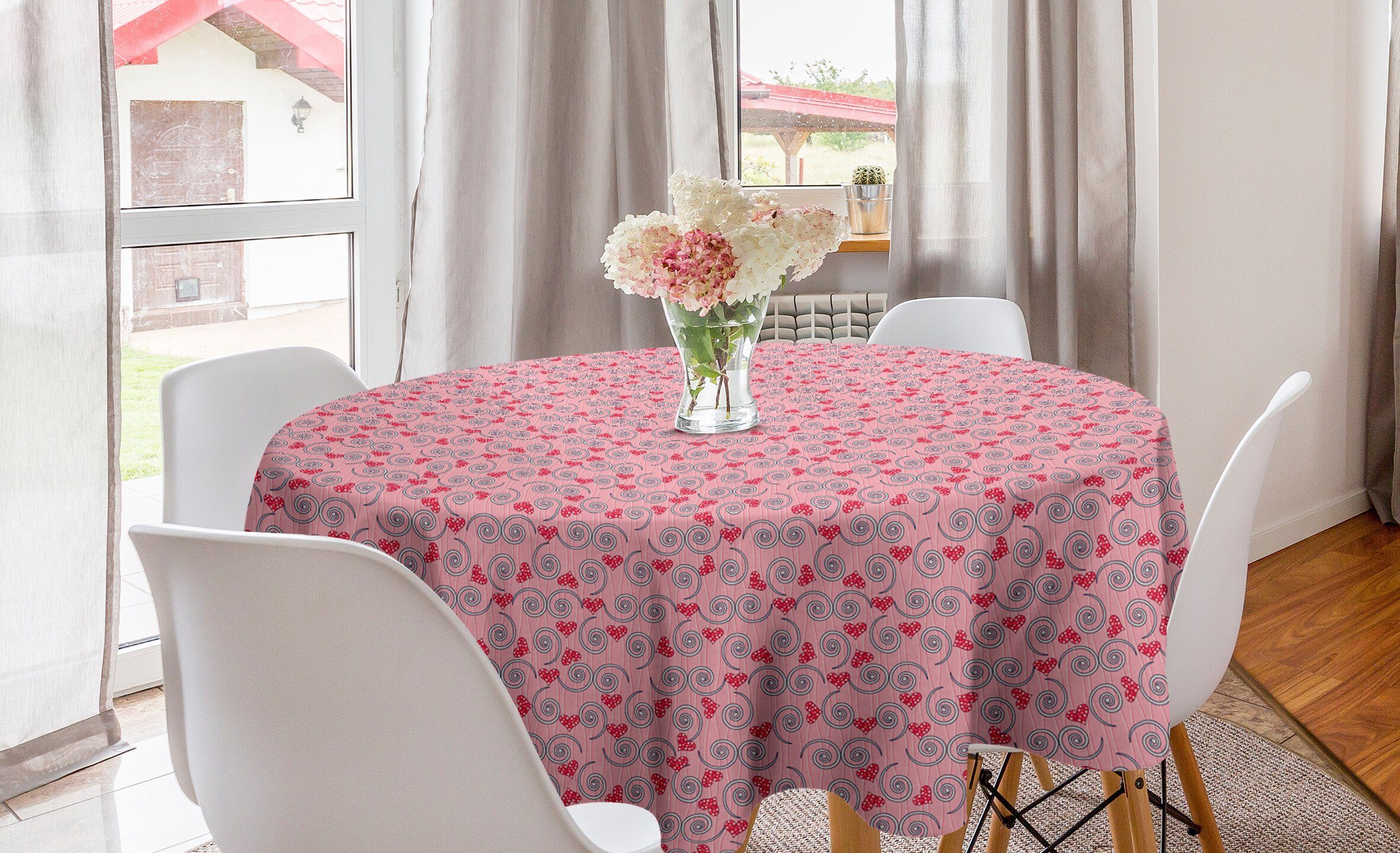 Abakuhaus Tischdecke Kreis Tischdecke Abdeckung für Esszimmer Küche Dekoration, Valentines Herzen und wirbelt