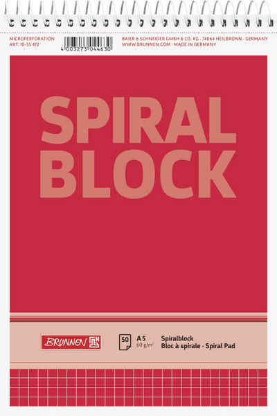 BRUNNEN Notizblock Spiralblock A5 60 g/m² 50 Bl kariert 10-55472 Notizblock Spirale