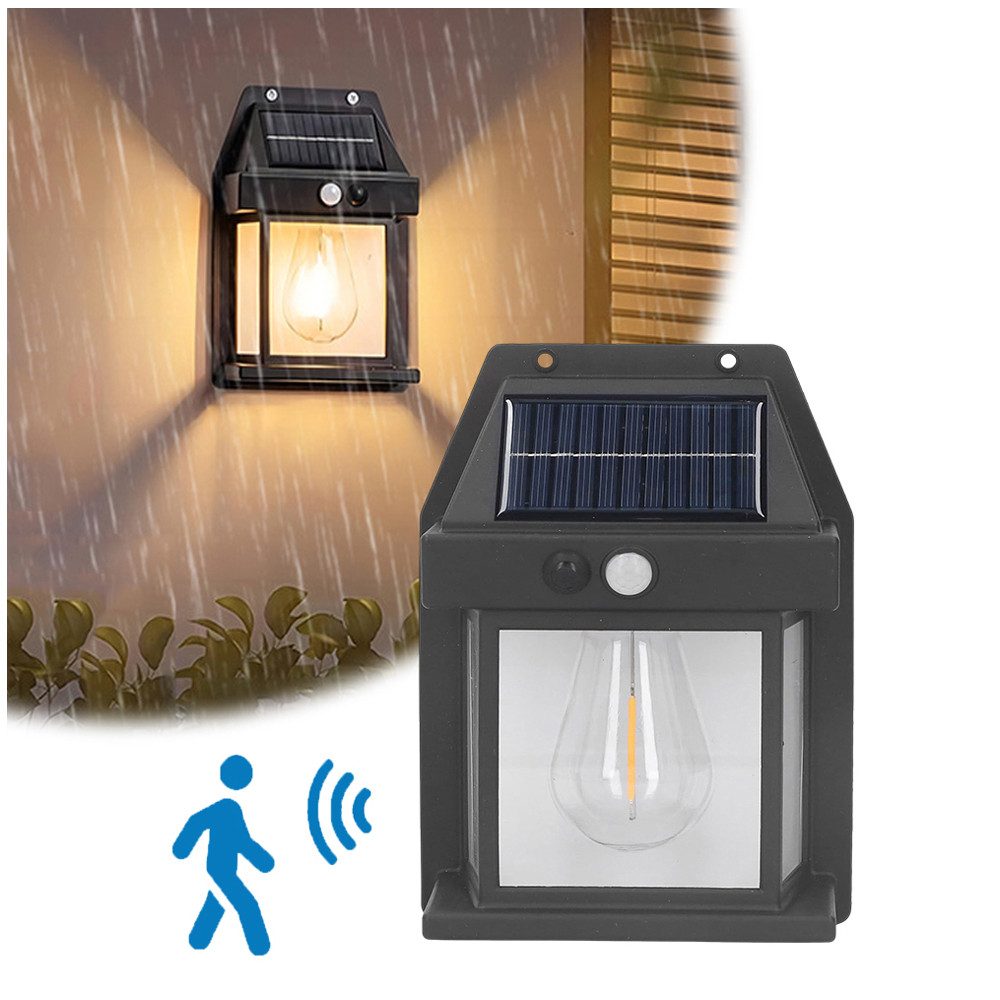 Jibenhome LED Solarleuchte Wandleuchte Außen Bewegungsmelder IP65 LED-Birne, Gartenleuchte 3 Modi, warmweiß, Solarlampe Warmweiß Wasserdicht Balkon Hof Tor Pavillon, Schwarz