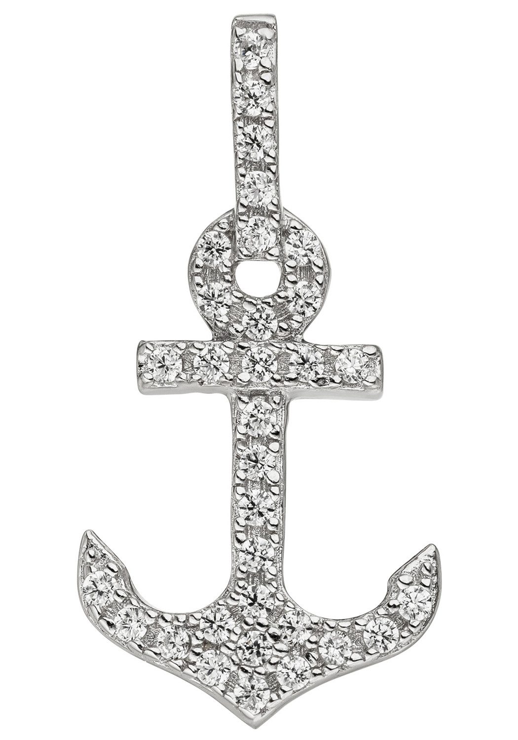 JOBO Ankeranhänger Anhänger Silberanhänger Anker 19 mm, 925 Silber rhodiniert mit 32 Zirkonia