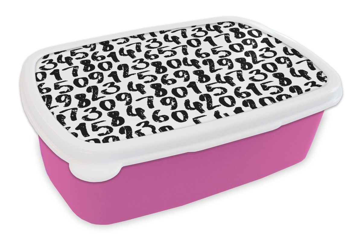 MuchoWow Lunchbox Zahlen - Mädchen, Snackbox, - Kunststoff Erwachsene, Kinder, rosa für Kunststoff, Muster, Vintage Brotdose (2-tlg), Brotbox