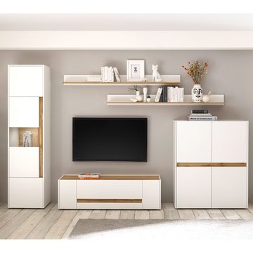 Lomadox Highboard CRISP-61, Wohnzimmer in weiß mit Absetzungen in Wotan Eiche Nb. : 120/100/40 cm