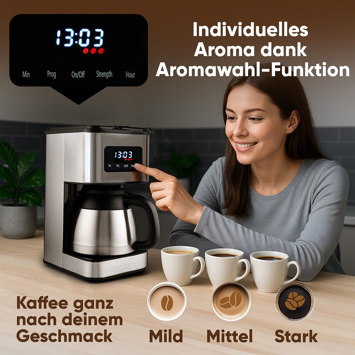 ProfiCook Filterkaffeemaschine PC-KA 1300, Kaffeemaschine mit Thermoskanne, bis zu 10 Tassen