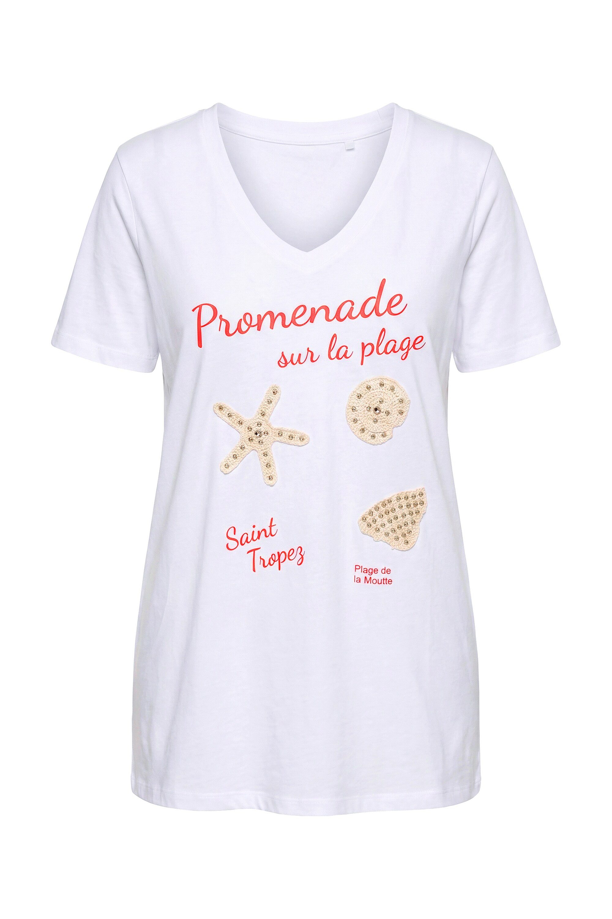 T-Shirt T-Shirt Comfort Fit Muschel-Applikationen