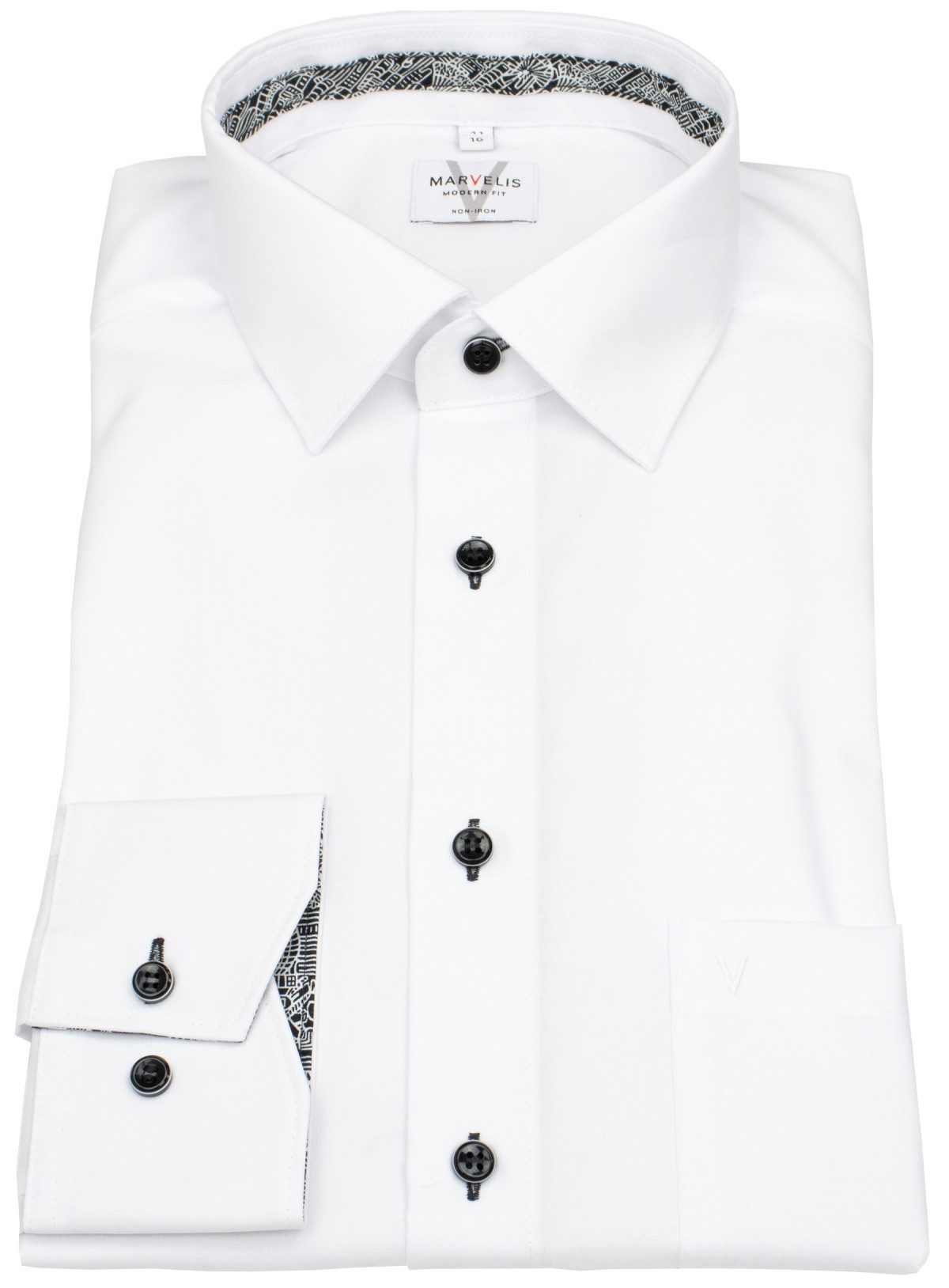 MARVELIS Businesshemd Modern Fit extra langer Arm leicht tailliert bügelfrei