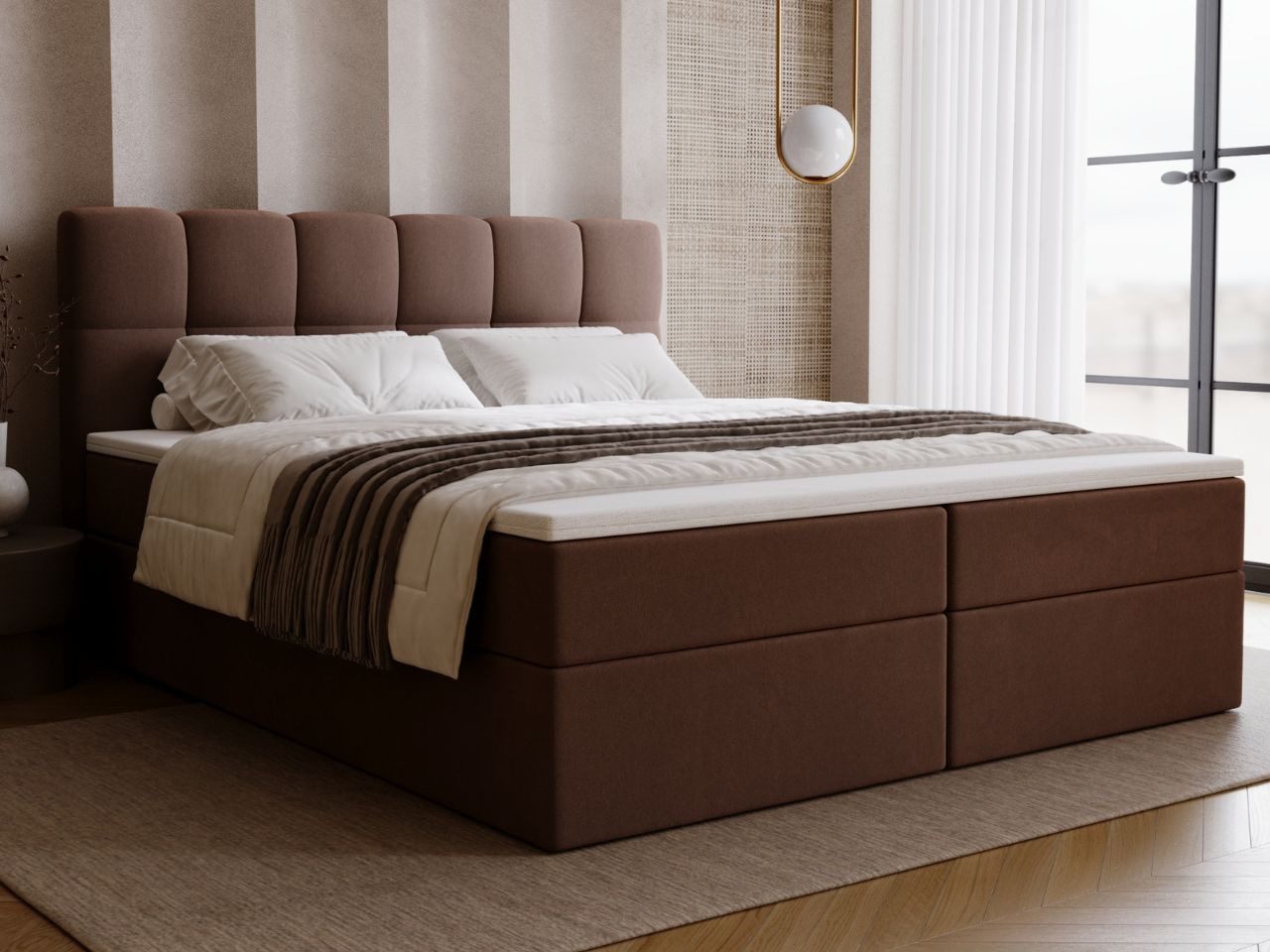 GrainGold Boxspringbett Maison (Set, Boxspringbett, zwei Bettkästen, Topper), zwei Bettkästen, Topper, Schaum, Bonell-Matratze, einfache Kopfstütze